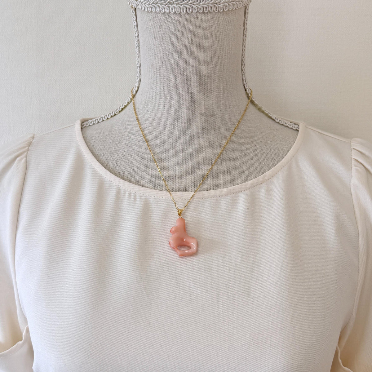 Coral Branch Pendant: Natural Pink Orange Deep Sea Coral, Gold-Plated Silver Bail | 30mm, Unique Jewelry