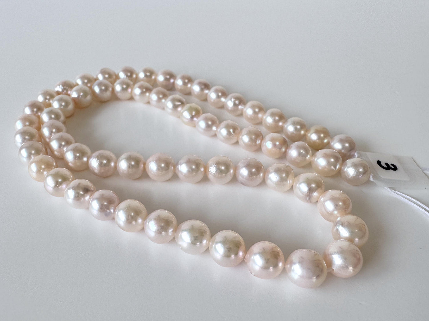 6.5-7mm Japanese White/Pink Akoya Pearl Beads, Genuine Akoya Pearl, Full Strand, 40cm , 15.7", Cultured Salt water pearl