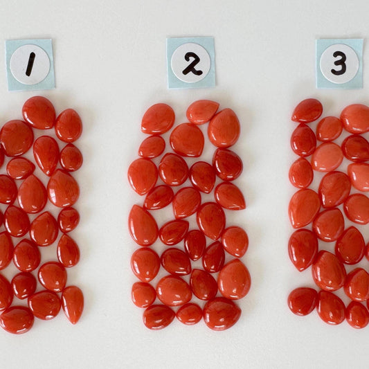 Value-priced, Natural red Mediterranean coral loose Pear shape cabochon for a set of 26-27pcs, For jewelry making, Natural color