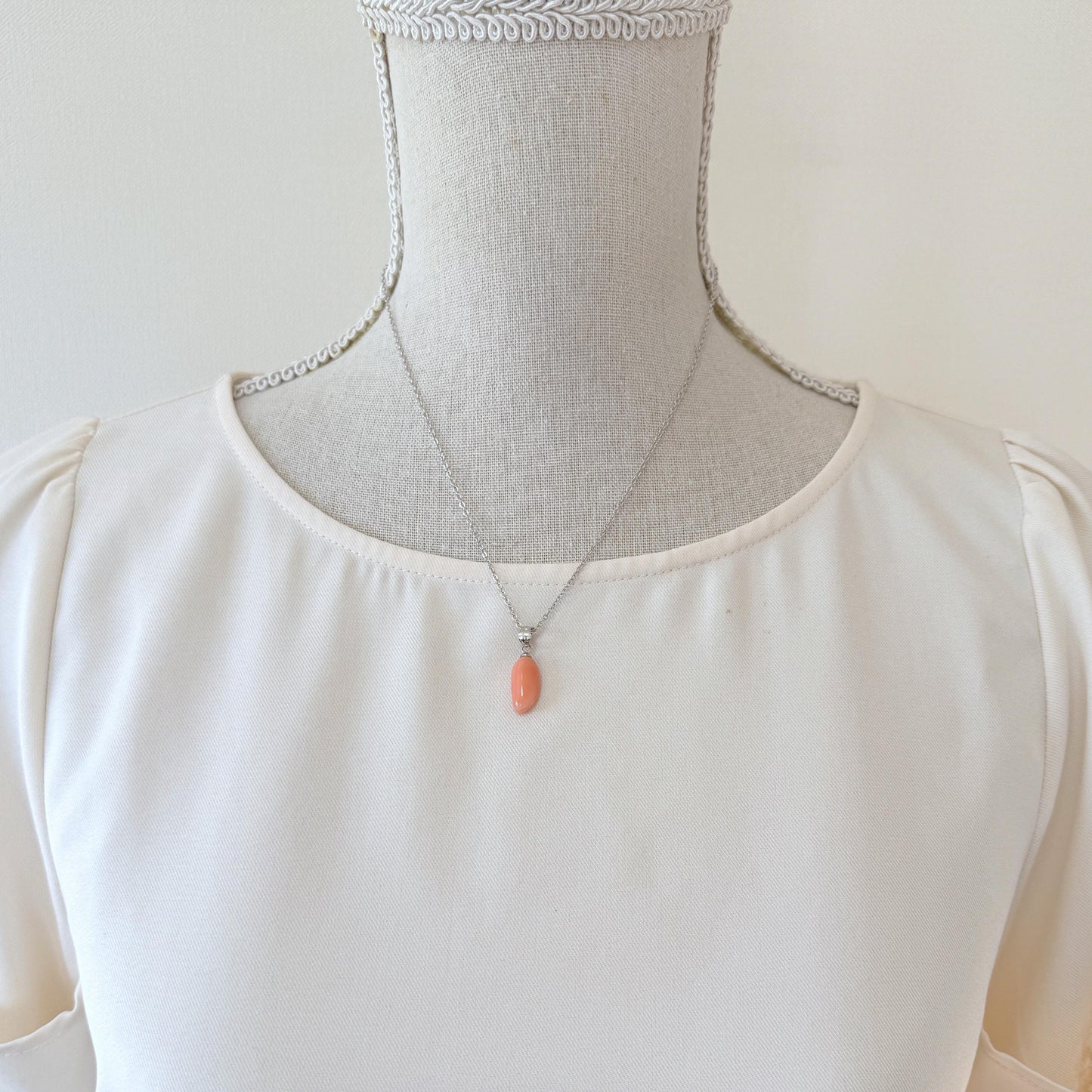 Natural Deep Sea Coral Unique Shaped Pendant, 16.4x8.1mm, Natural Pink/Orange color coral, Silver (Rhodium-Plated) bail