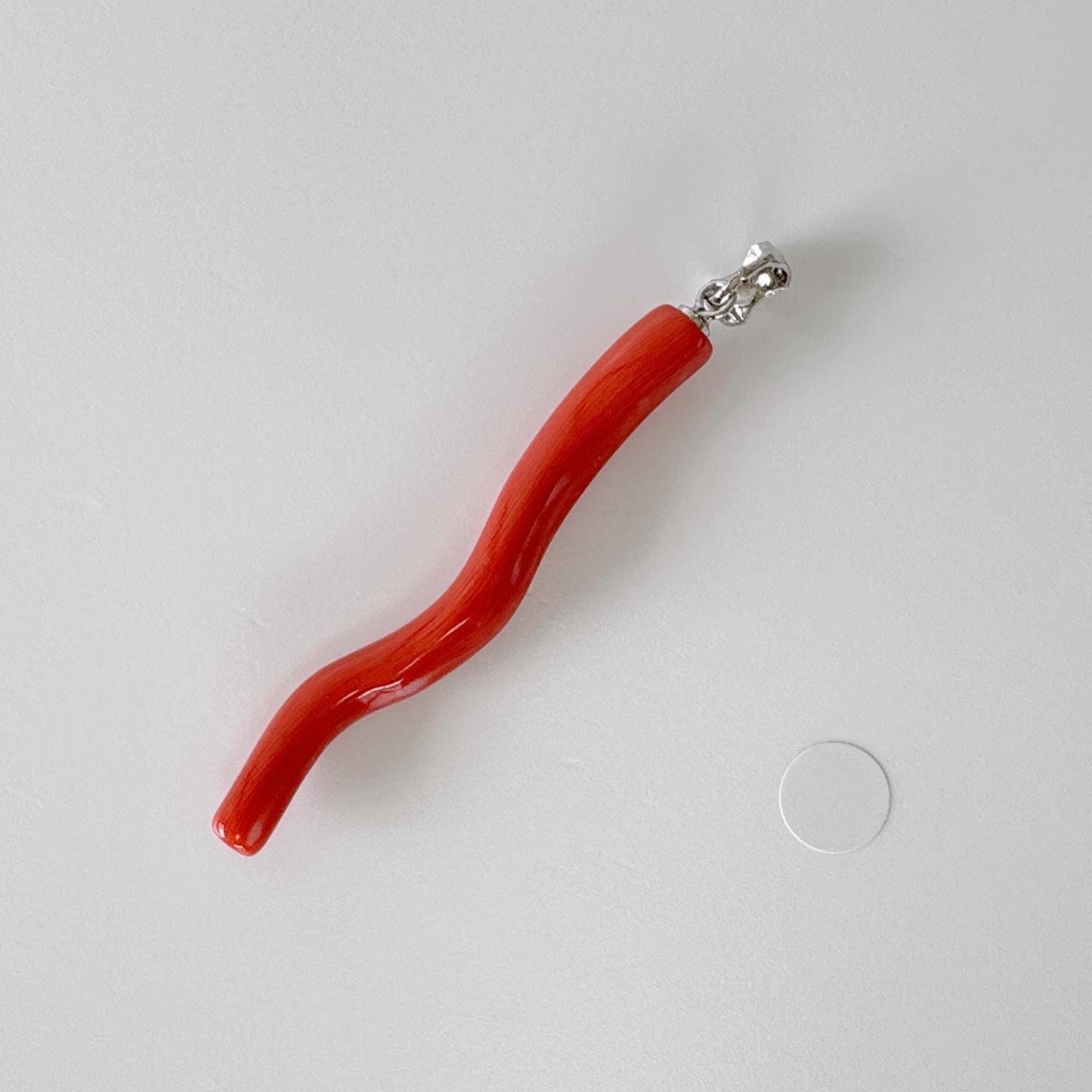 Natural Momo coral branch pendant, 49mm, Natural Japanese Orange color coral branch pendant, Silver (Rhodium-Plated) bail