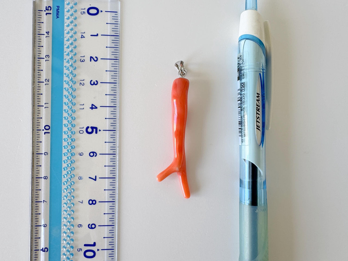 Natural Deep Sea Coral Branch Pendant, 49mm, Natural Orange/Pink color coral branch pendant, Silver (Rhodium-Plated) bail