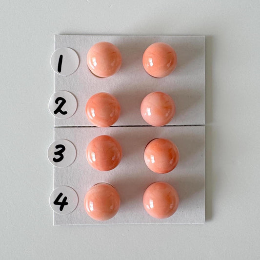 9.5-10mm Half Drilled Natural Deep Sea Coral Round Loose, Pink/Orange coral, for earring sets, natural color, price per pair