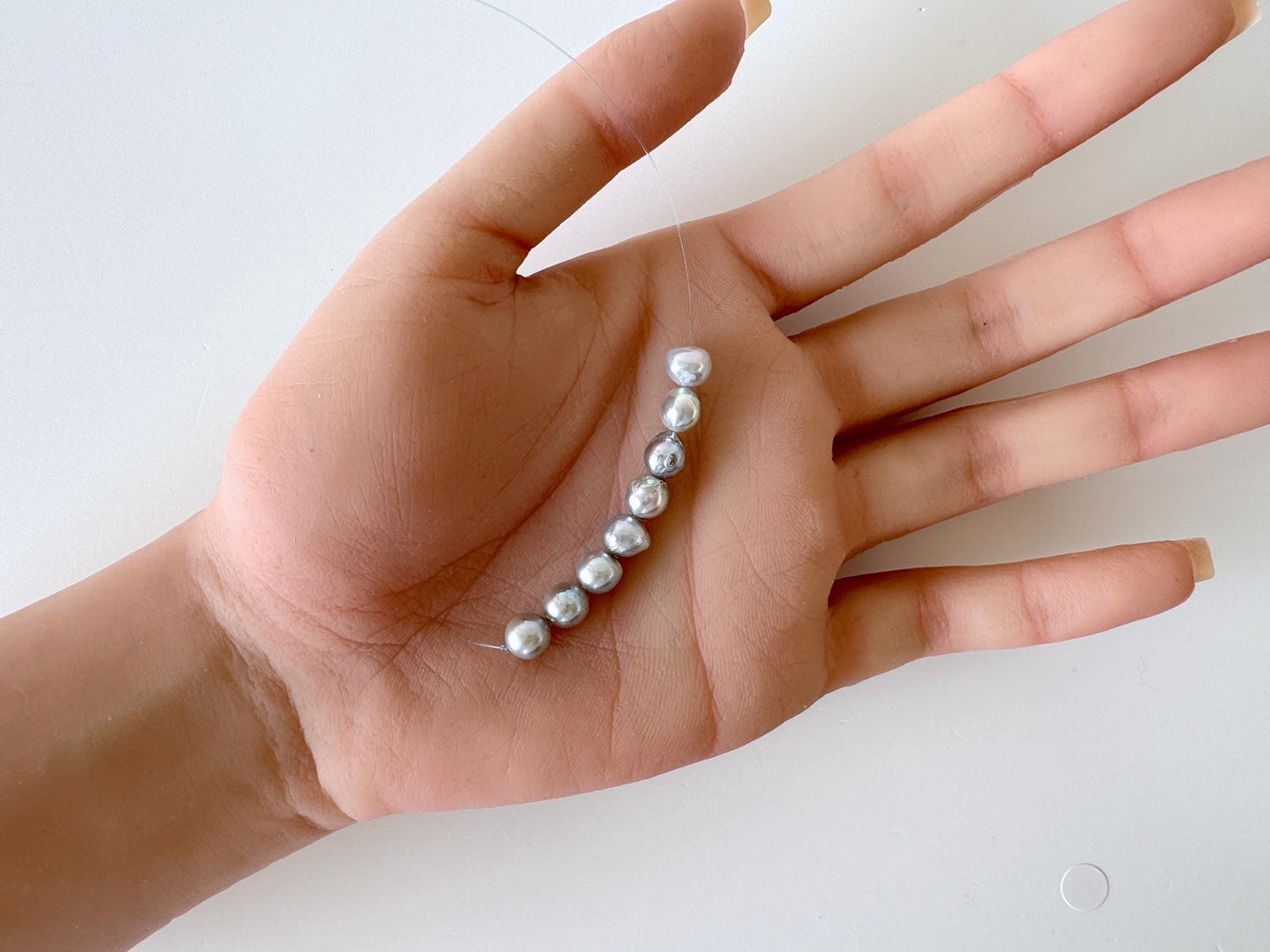 Japanese Blue/Silver color (cobalt treated) Akoya Pearl Beads, 6-6.5mm, Mini Strand, Short Strand of 8 Pieces, Cultured in Sea Water