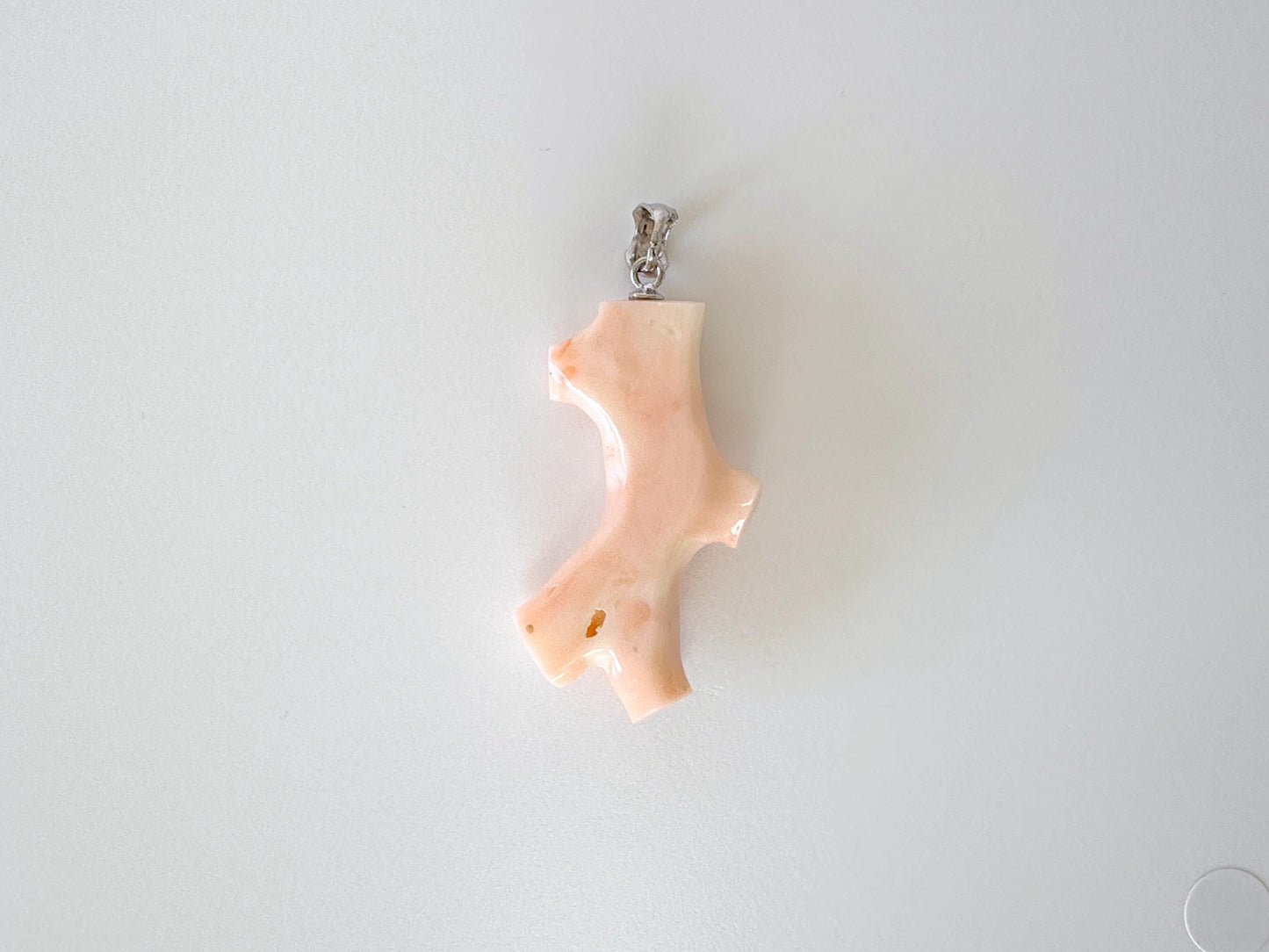 Natural Deep Sea Coral Branch Pendant, 35mm, Natural Pink Angelskin color coral branch pendant, Silver (Rhodium-Plated) bail