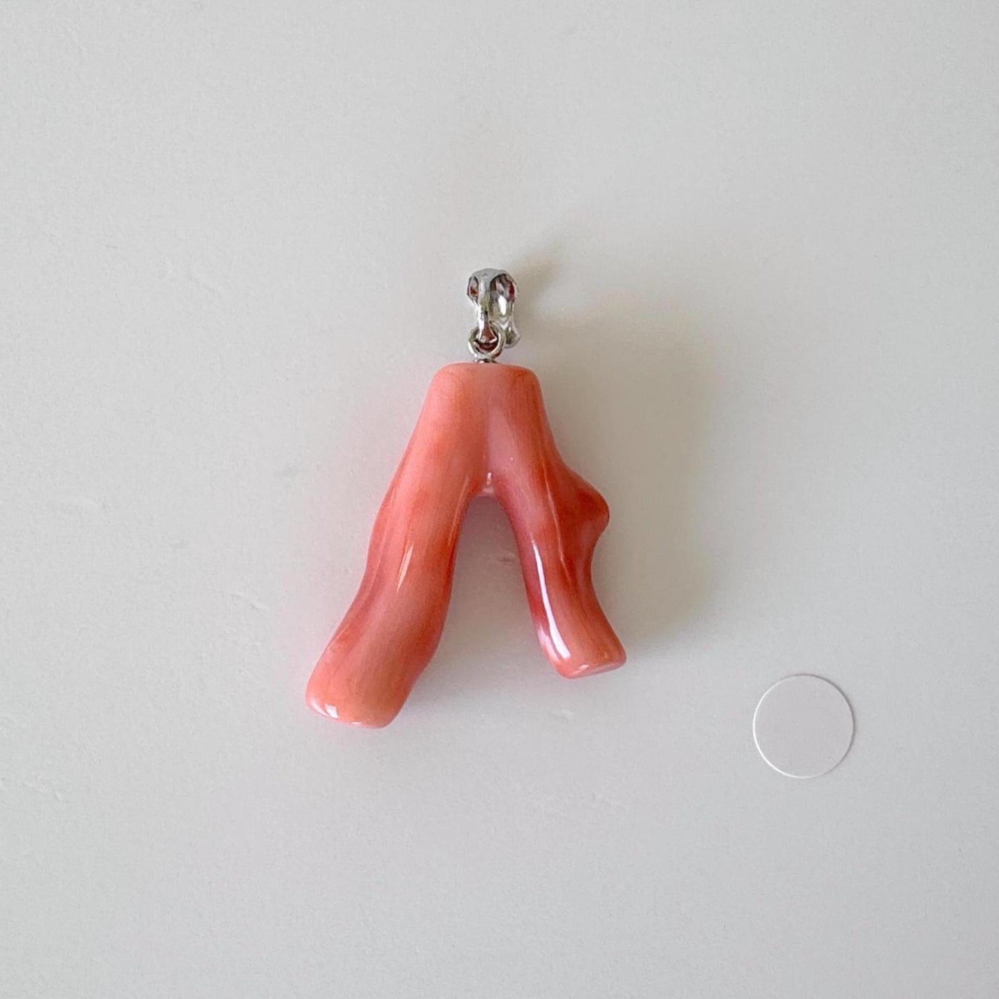 Natural Deep Sea Coral Branch Pendant, 27mm, Natural Pink/Ornge color coral branch pendant, Silver (Rhodium-Plated) bail
