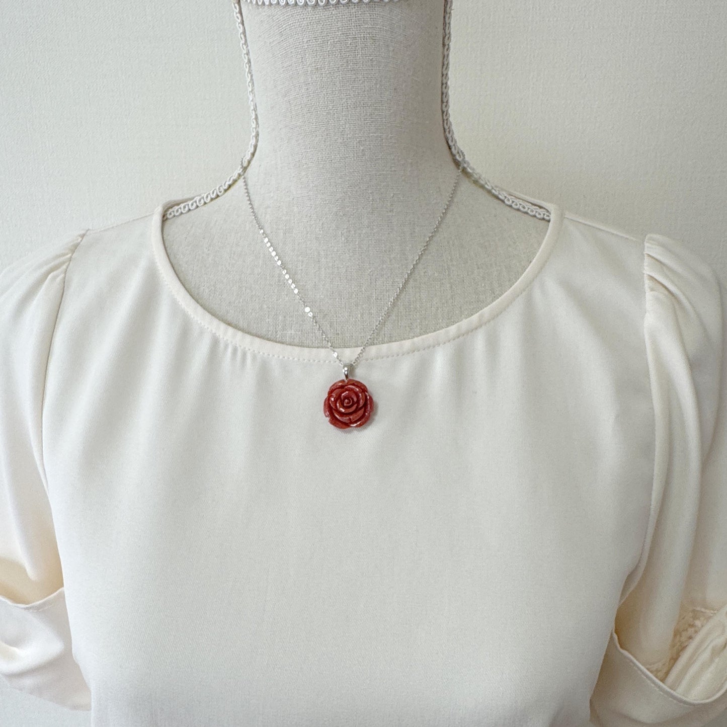 Natural sponge coral rose pendant 20mm, Red color, Brass bail, Price per piece