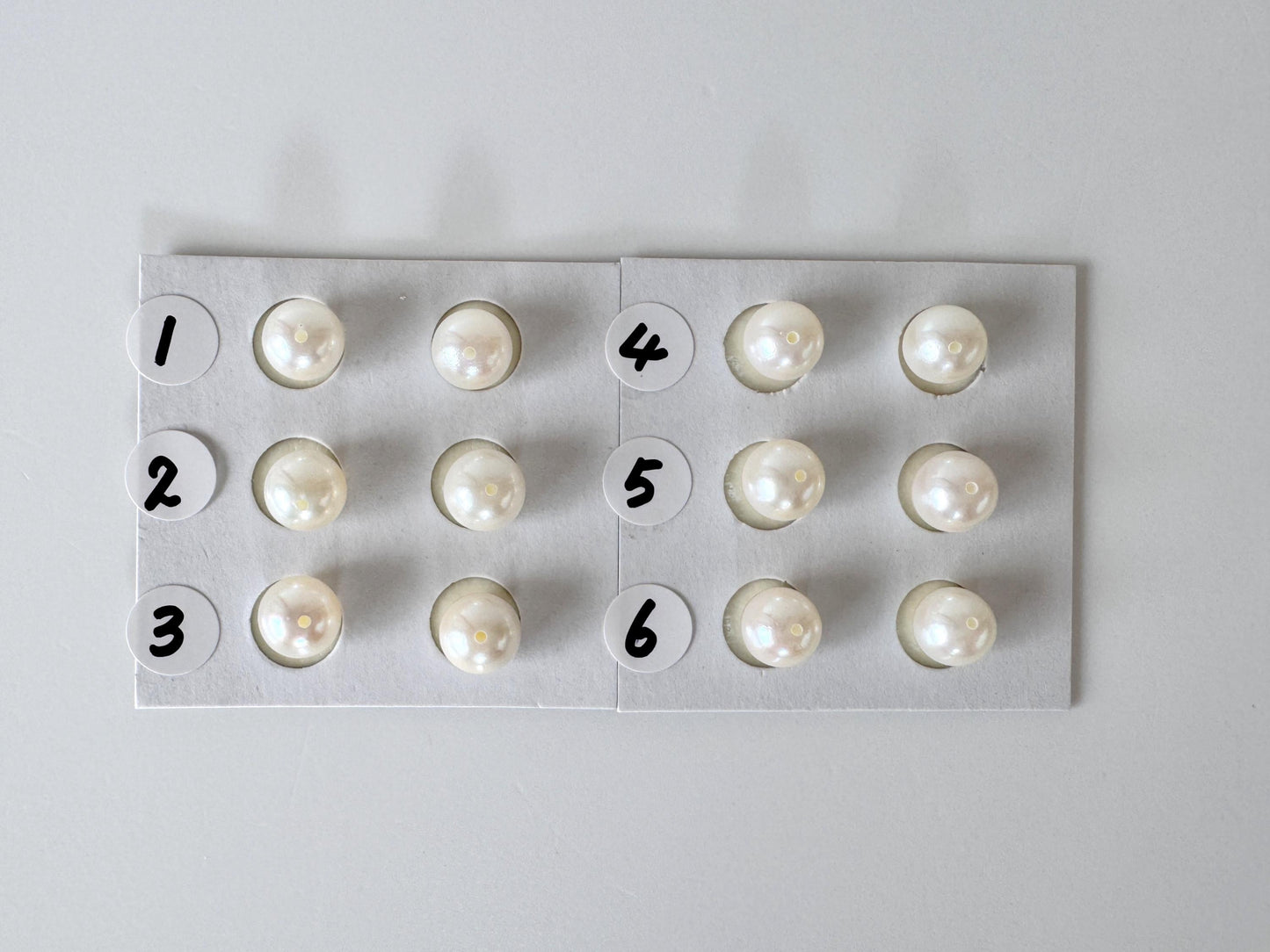 Japanese Akoya Cultured Pearl 7-7.5mm, Natural White Color, Half-Drilled Round loose, Price per Pair, Salt water pearl