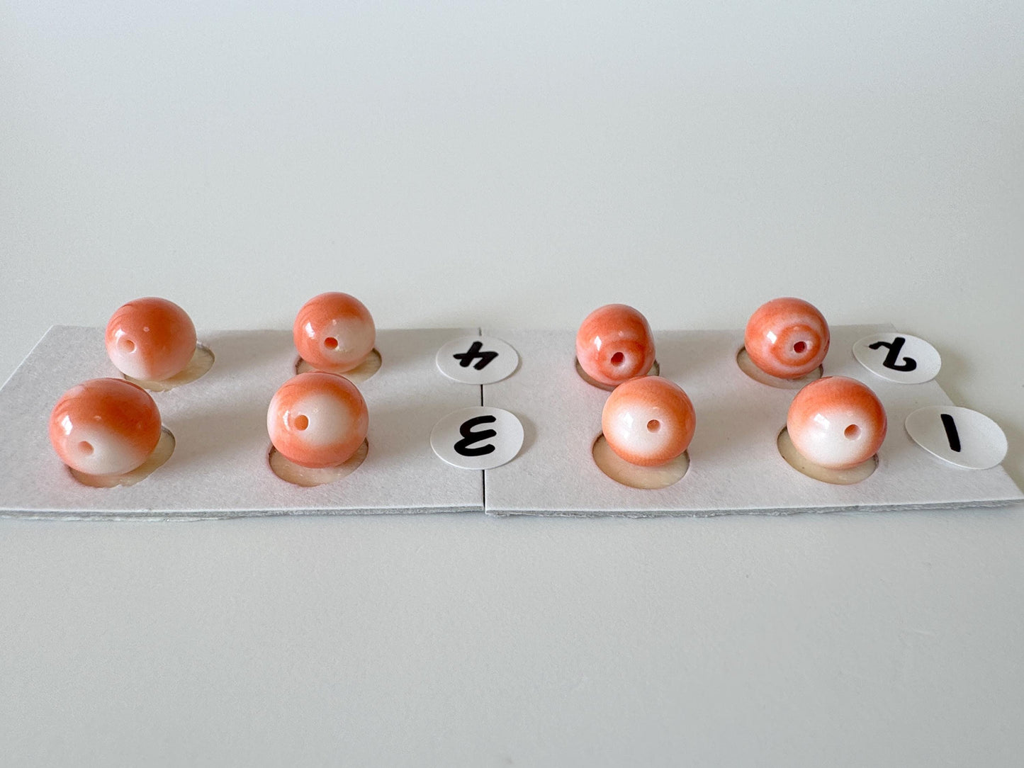 7.5-7.9mm Full-hole Natural Momo Coral Semi-Round Loose, Orange coral, for earring sets, natural color, price per pair, For jewelry making
