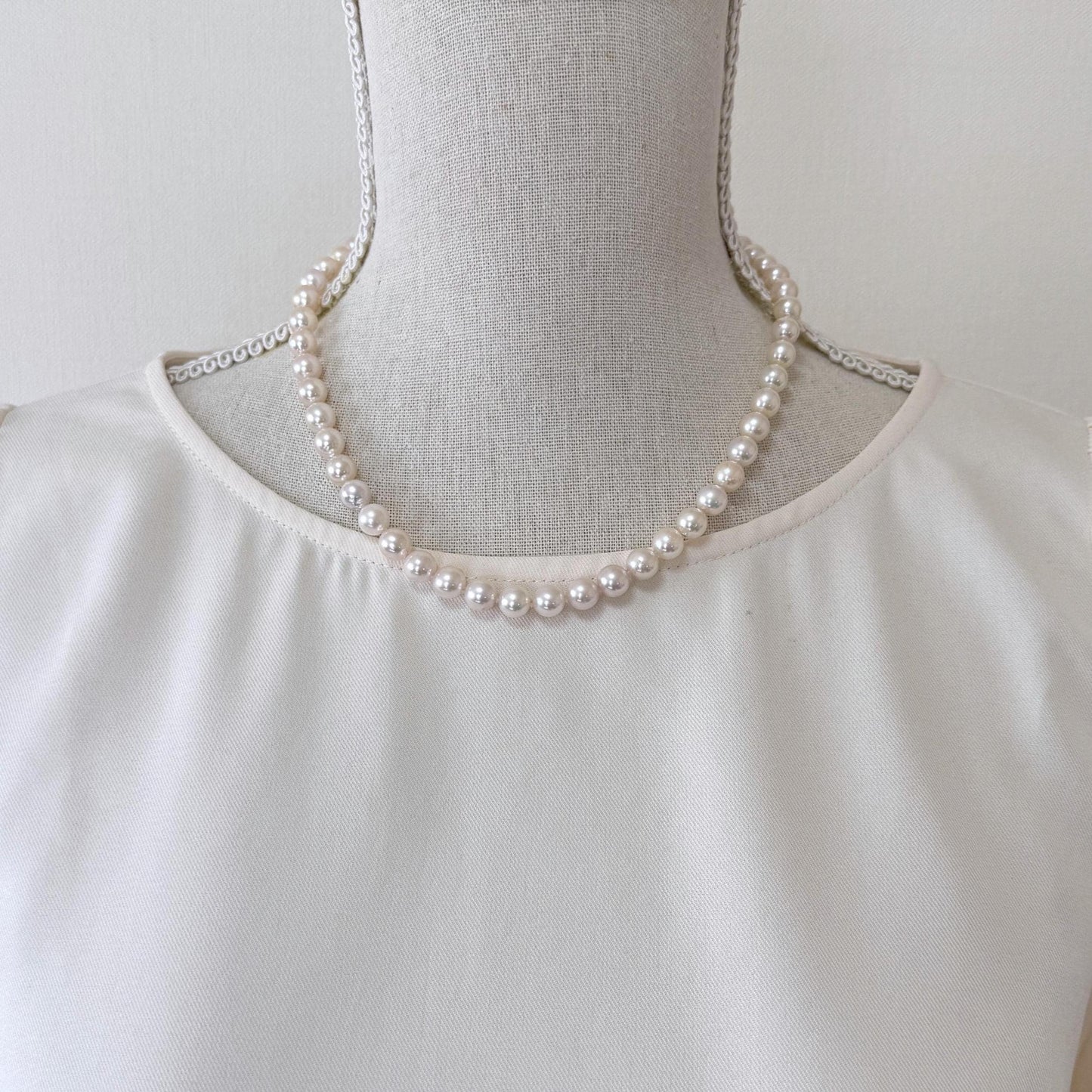 Necklace, 6.9-8.3mm Japanese White Akoya Pearl Necklace with Silver Clasp, Genuine Akoya Pearl, 45cm, 17.7in, Cultured Salt water pearl