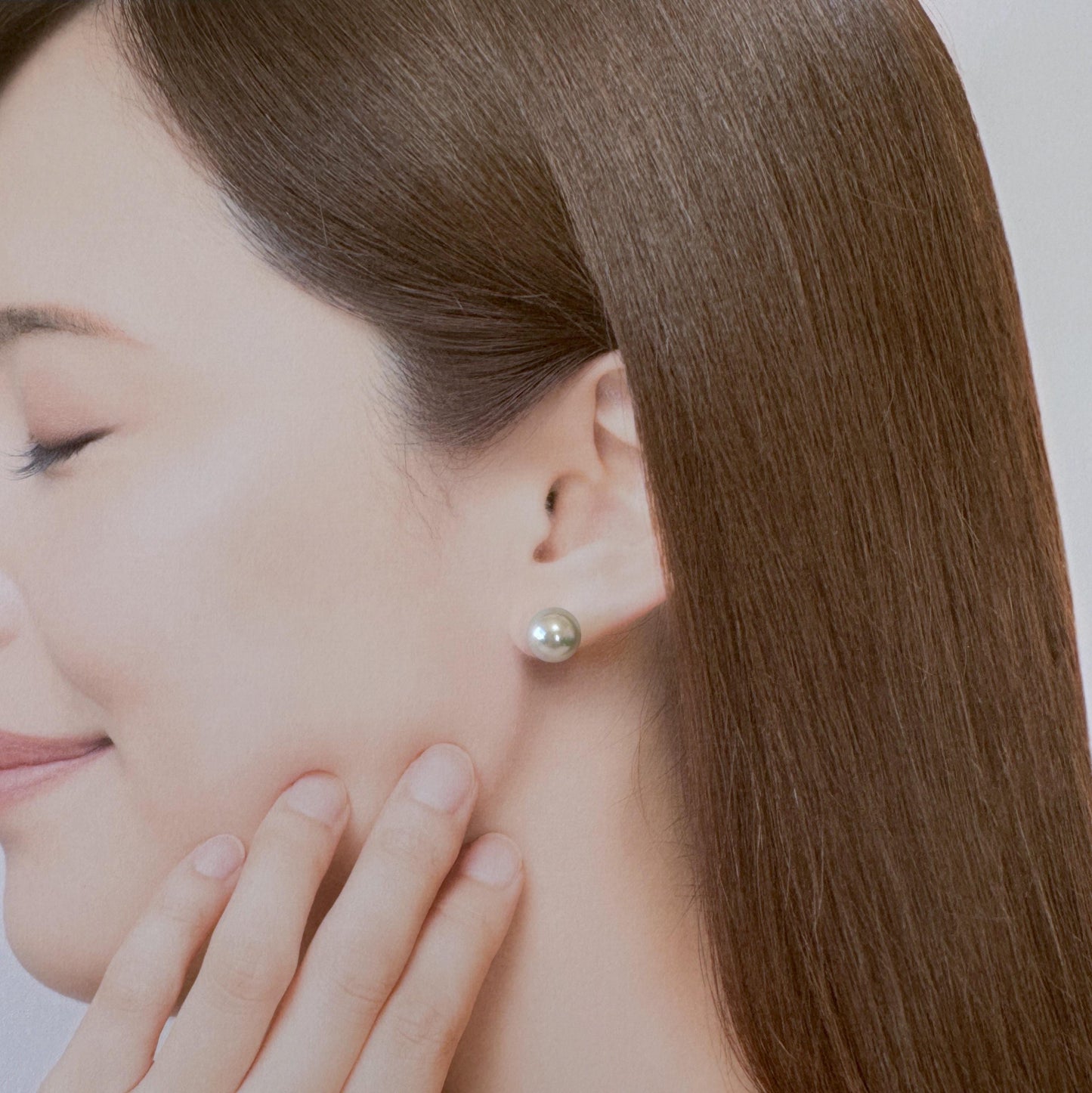 Akoya Pearl Stud Earrings: Japanese Natural Light Blue Pearls, Silver 925 (9.5mm Semi-Round, Saltwater Cultured)