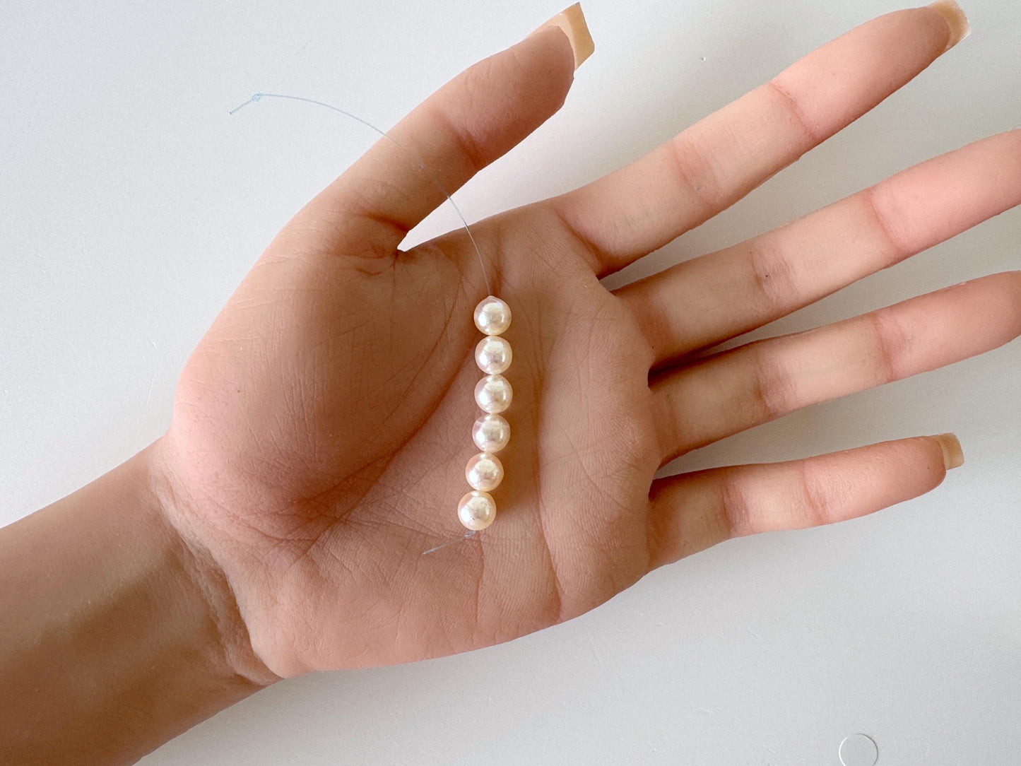Japanese White/Pink Akoya Pearl Beads, 6.5-7mm, Mini Strand, Short Strand, 6 Pieces, Genuine Akoya Pearl, Cultured in Sea Water