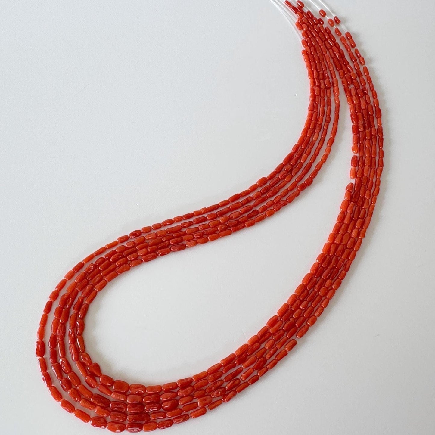 Natural Mediterranean red coral rice/tube shape 3x1.5-7x3mm strands ,16.5inches, 42cm, for jewelry making, natural color, Price per strand