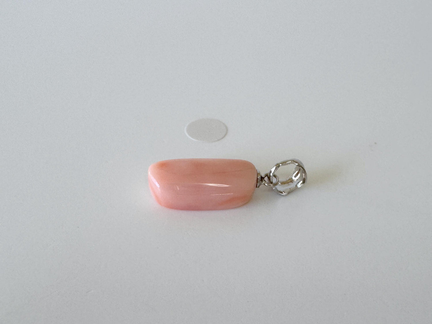 Natural Deep Sea Coral Oval Cabochon Pendant, 17x8.8mm, Natural Pink/Orange color coral, Silver (Rhodium-Plated) bail