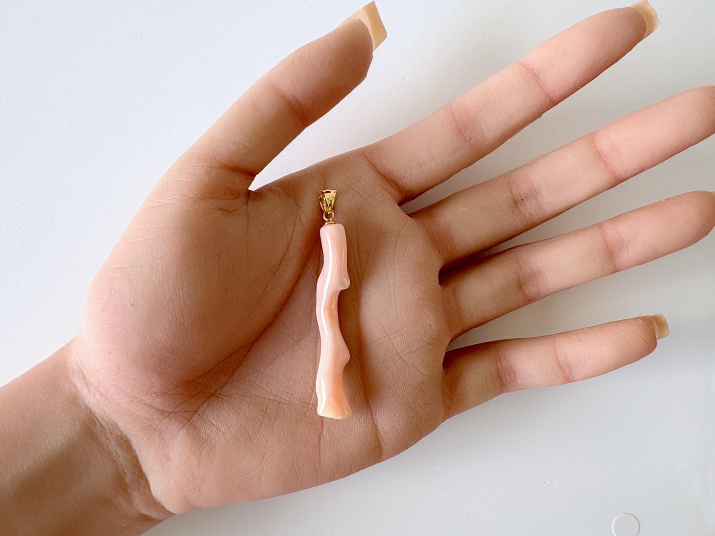 Natural Deep Sea Coral Branch Pendant, 45mm, Natural Pink/Orange color coral branch pendant, Silver (Gold-Plated) bail