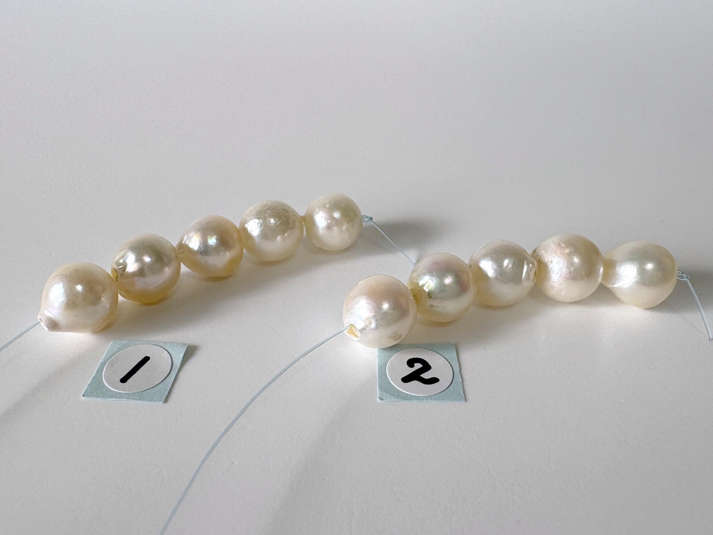 Japanese Cream White Akoya Pearl Beads, 9-9.5mm (Imperfect), Mini Strand, Short Strand, 5 Pieces, Genuine Akoya Pearl, Cultured in Sea Water