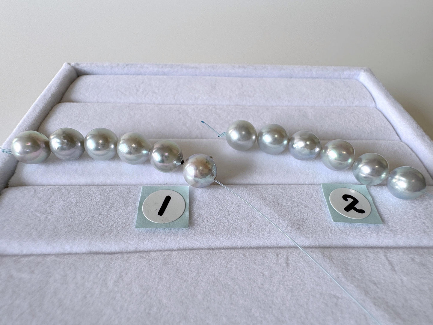Japanese Blue/Silver color (cobalt treated) Akoya Pearl Beads, 6.5-7mm, Mini Strand, Short Strand of 6 Pieces, Cultured in Sea Water