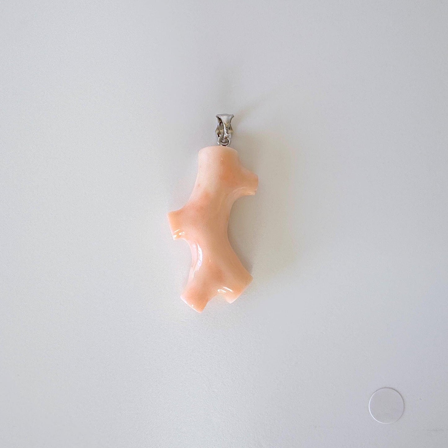 Natural Deep Sea Coral Branch Pendant, 35mm, Natural Pink Angelskin color coral branch pendant, Silver (Rhodium-Plated) bail