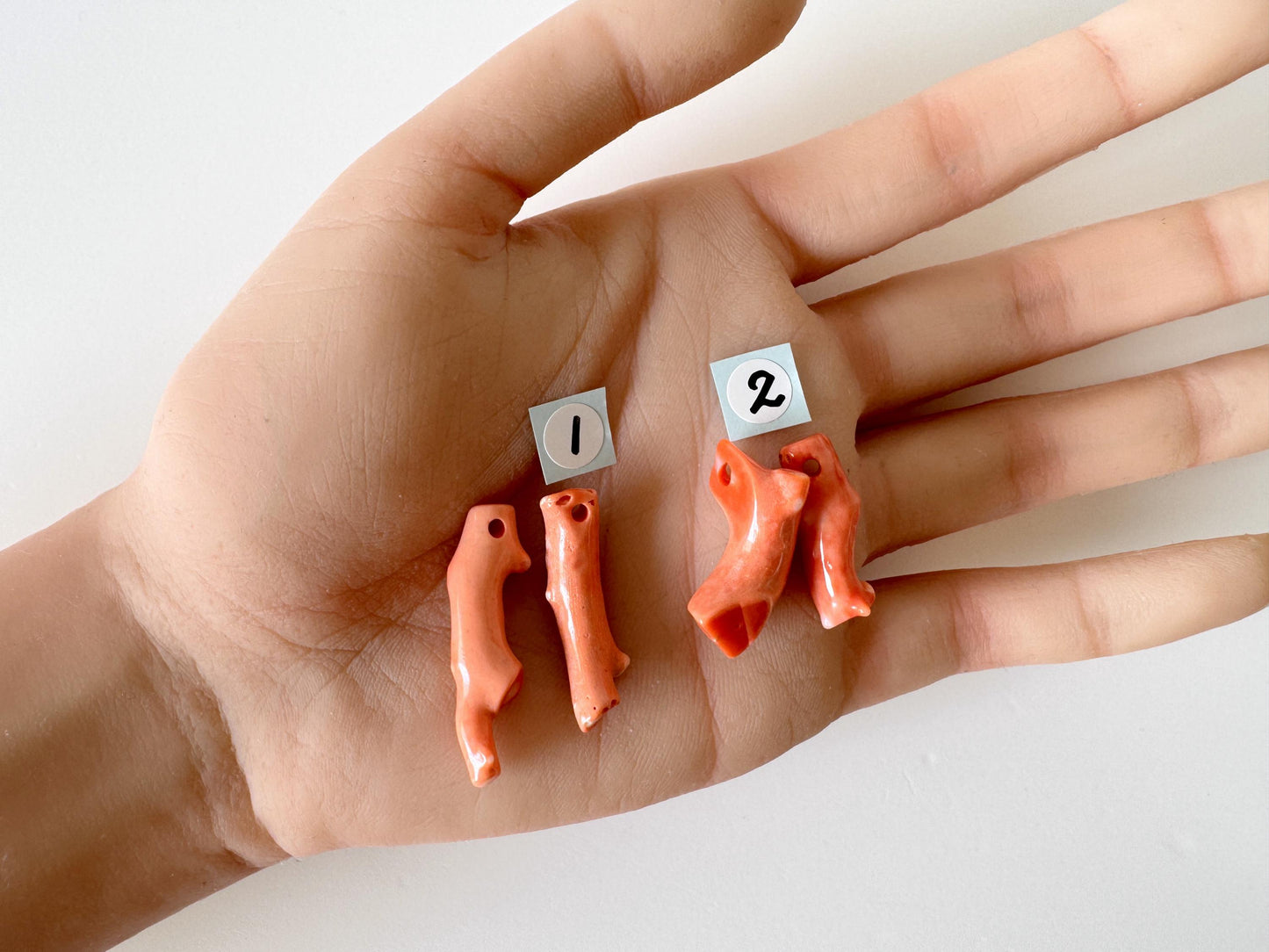 Momo Coral Branch - Natural Orange Loose Coral - Set of 2 Pieces, Genuine Precious Material, Drilled Holes, Jewelry Supplies, 22-33mm Length