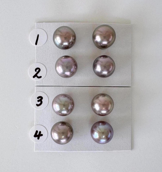 Japanese Black/Peacock Black Akoya Pearl 9.5-10mm, Half-Drilled Round loose, Price per pair, Salt water pearl