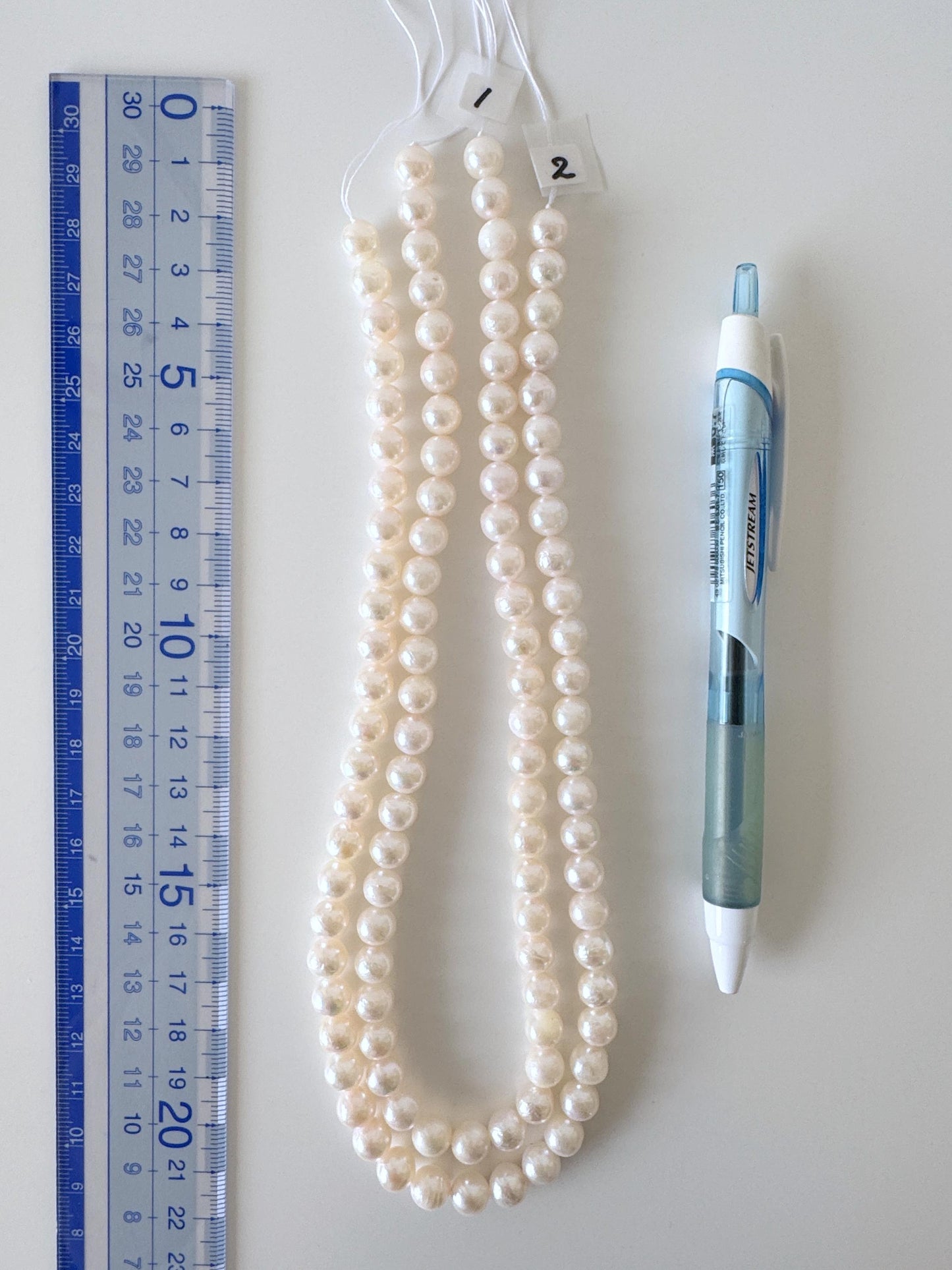 7.5-8mm Japanese White/Pink Akoya Pearl Beads, Genuine Akoya Pearl, Full Strand, 40cm , 15.7", Cultured Salt water pearl