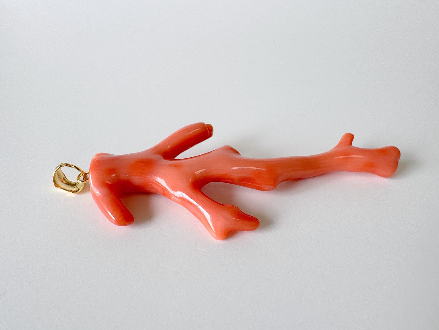 Natural Deep Sea Coral Branch Pendant, 62mm, Natural Orange/Pink color coral branch pendant, Silver (Gold-Plated) bail