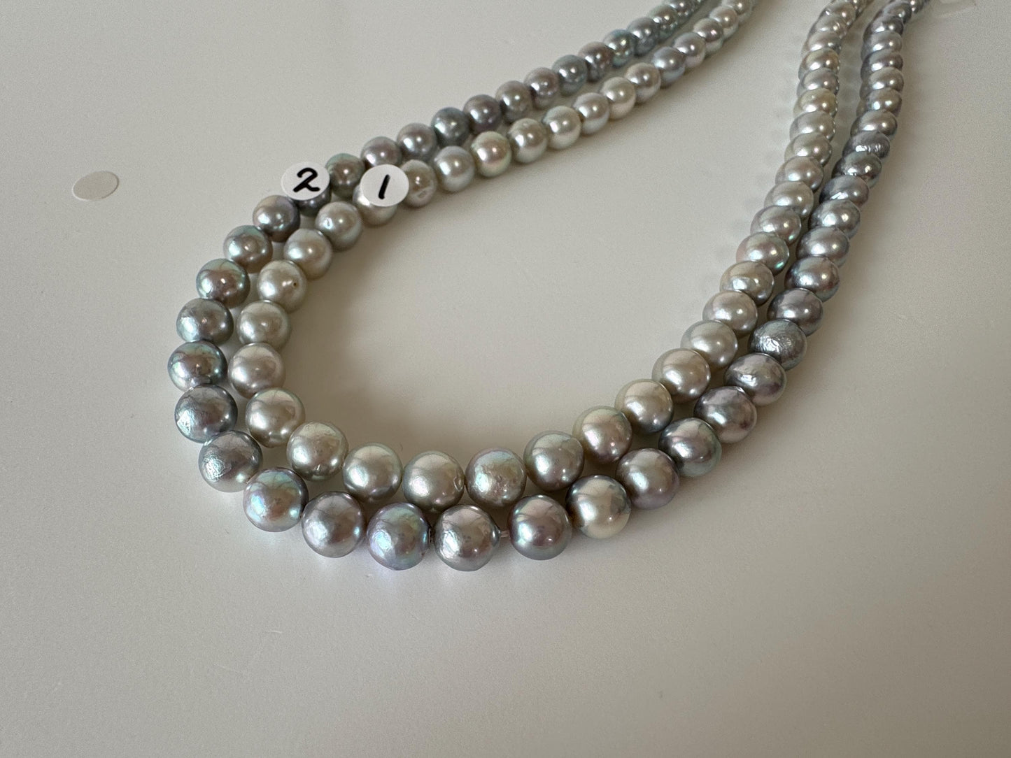 7.5-8mm Japanese Akoya Pearl Beads, Natural Blue/Silver color pearl, Genuine Akoya Pearl, Full Strand 40cm , 15.7", Salt water pearl
