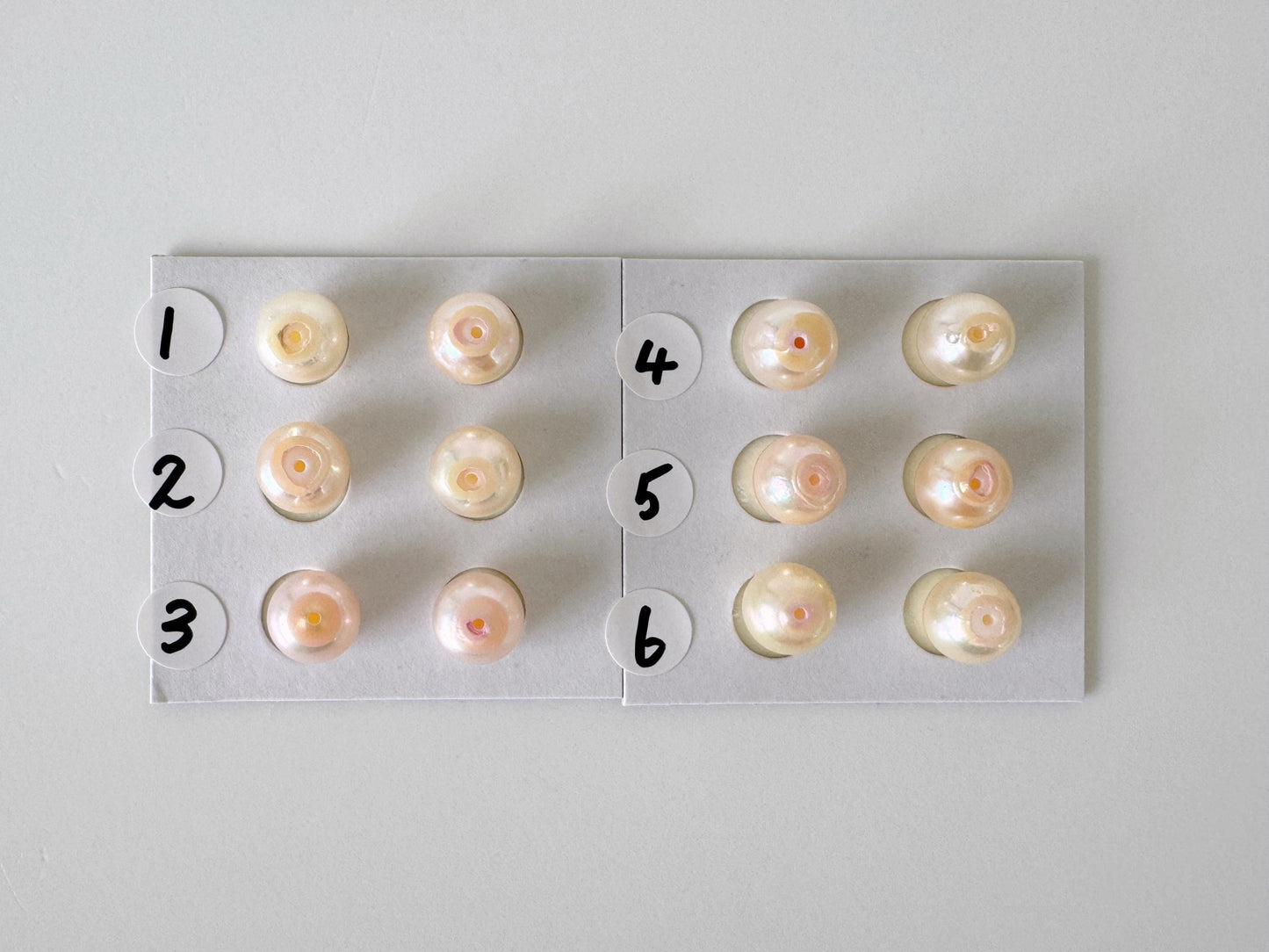 Japanese Cream White Akoya Pearl 8mm, Half-Drilled Round loose, Price per Pair, Value-priced Salt water pearl, For Earrings