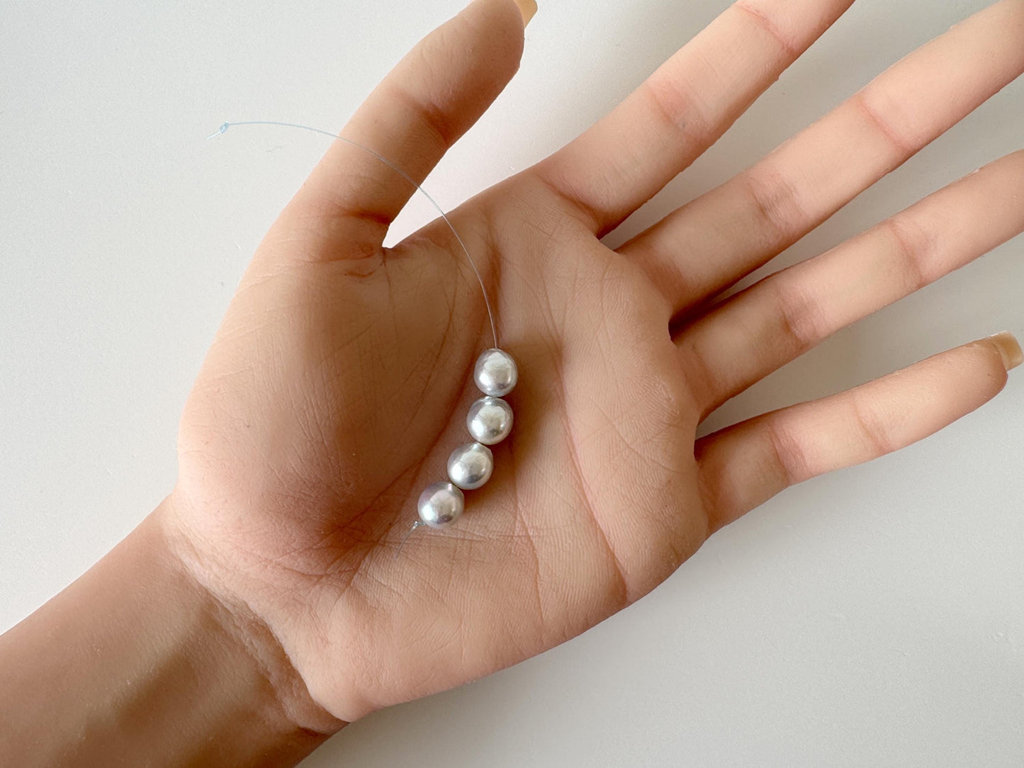Japanese Natural blue/silver color Akoya Pearl Beads, 7.5-8mm, Mini Strand, Short Strand of 4 Pieces, Cultured in Sea Water