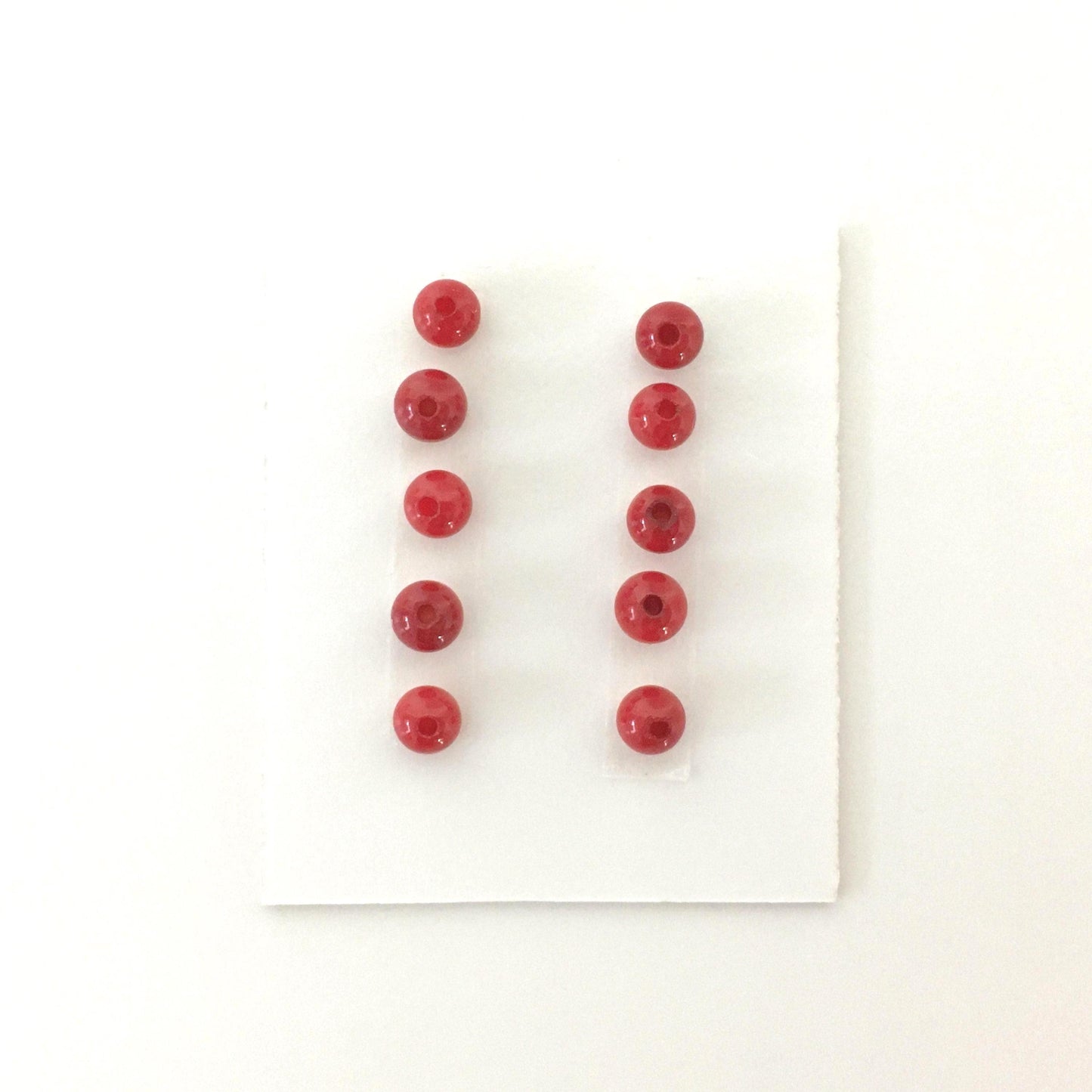 Red round bamboo coral 4mm for 10pcs, half-drilled hole, For jewelry making (dyed)