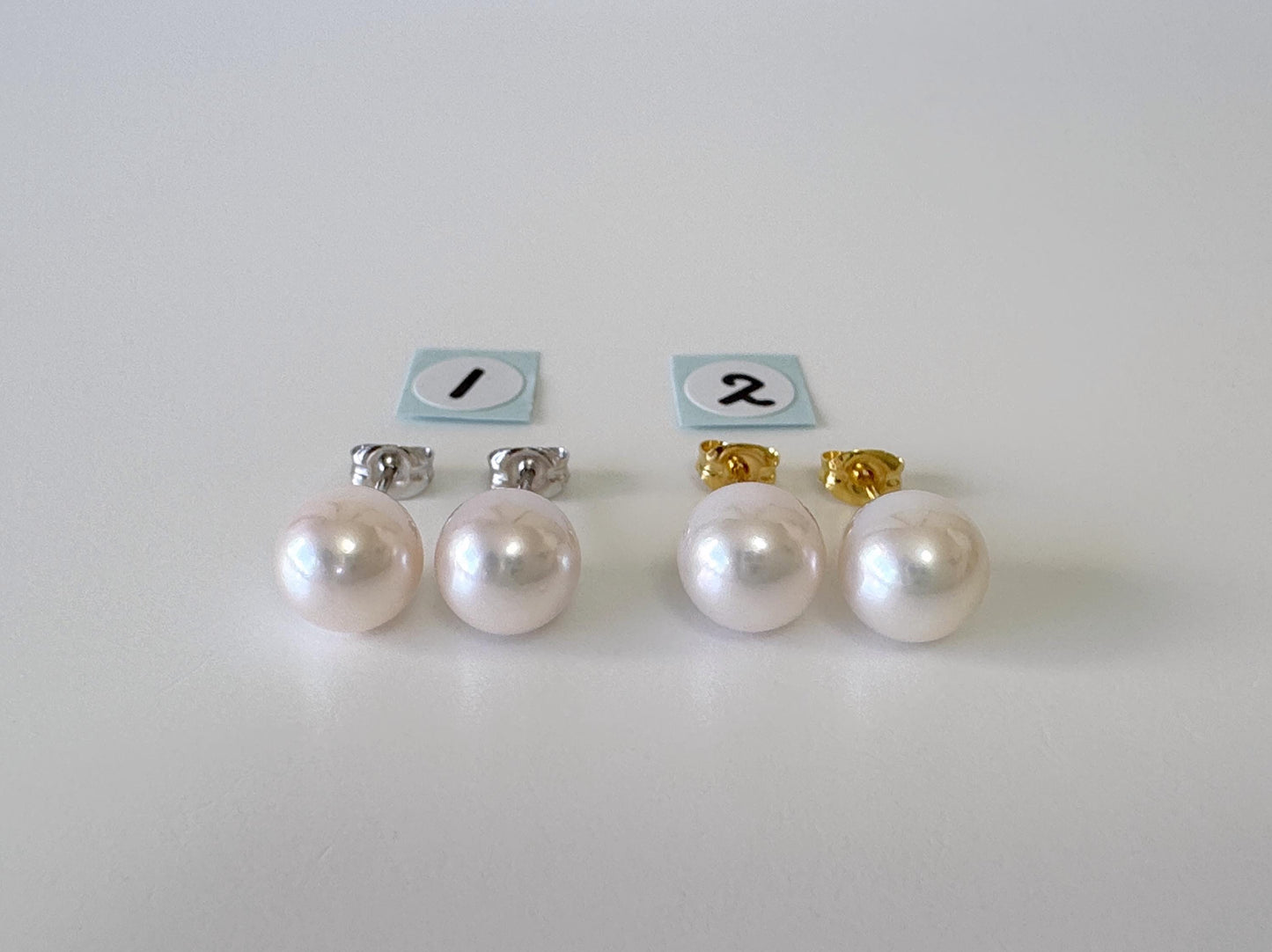 Japanese White Akoya Pearl Stud Earrings, 8mm, Silver 925 Post/Ear Nuts, Genuine Akoya Pearl, Salt water cultured pearl