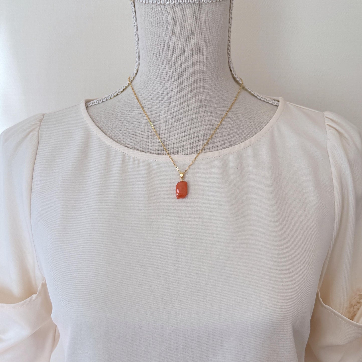 Natural Momo Coral Pendant: Japanese Orange Coral, Gold-Plated Silver Bail