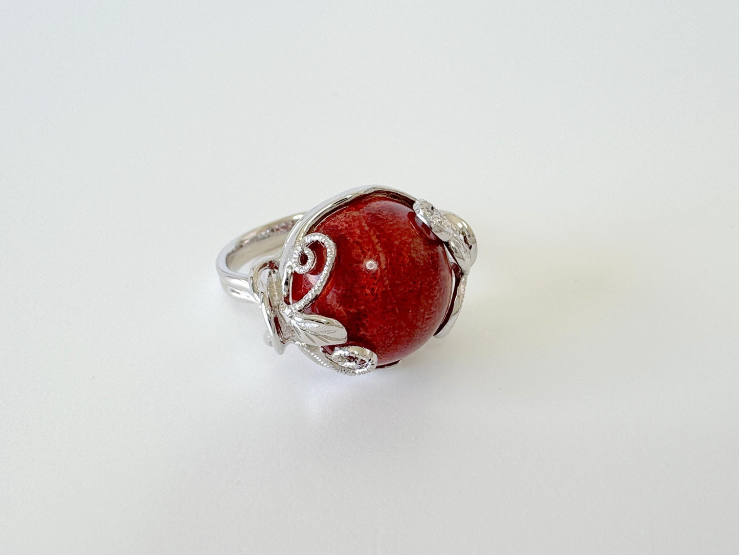 Natural sponge coral half circle silver ring, size is Jp 17, US 8.5, UK Q, IT 57