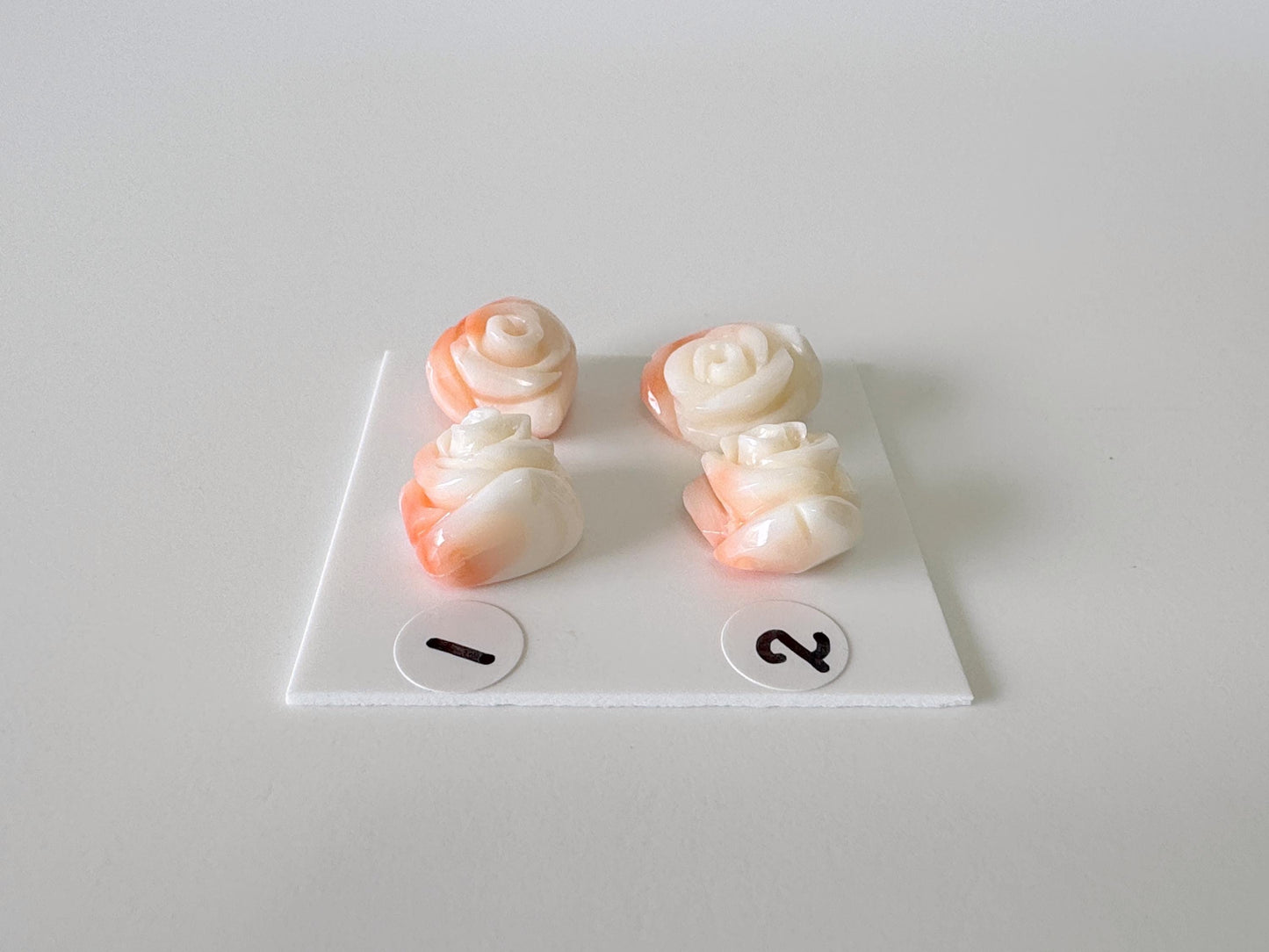 Natural Deep Sea Coral Rose Carvings 12-15mm, Pink/White Natural color, Price per pair, For Studs and Earrings, For Jewelry Making