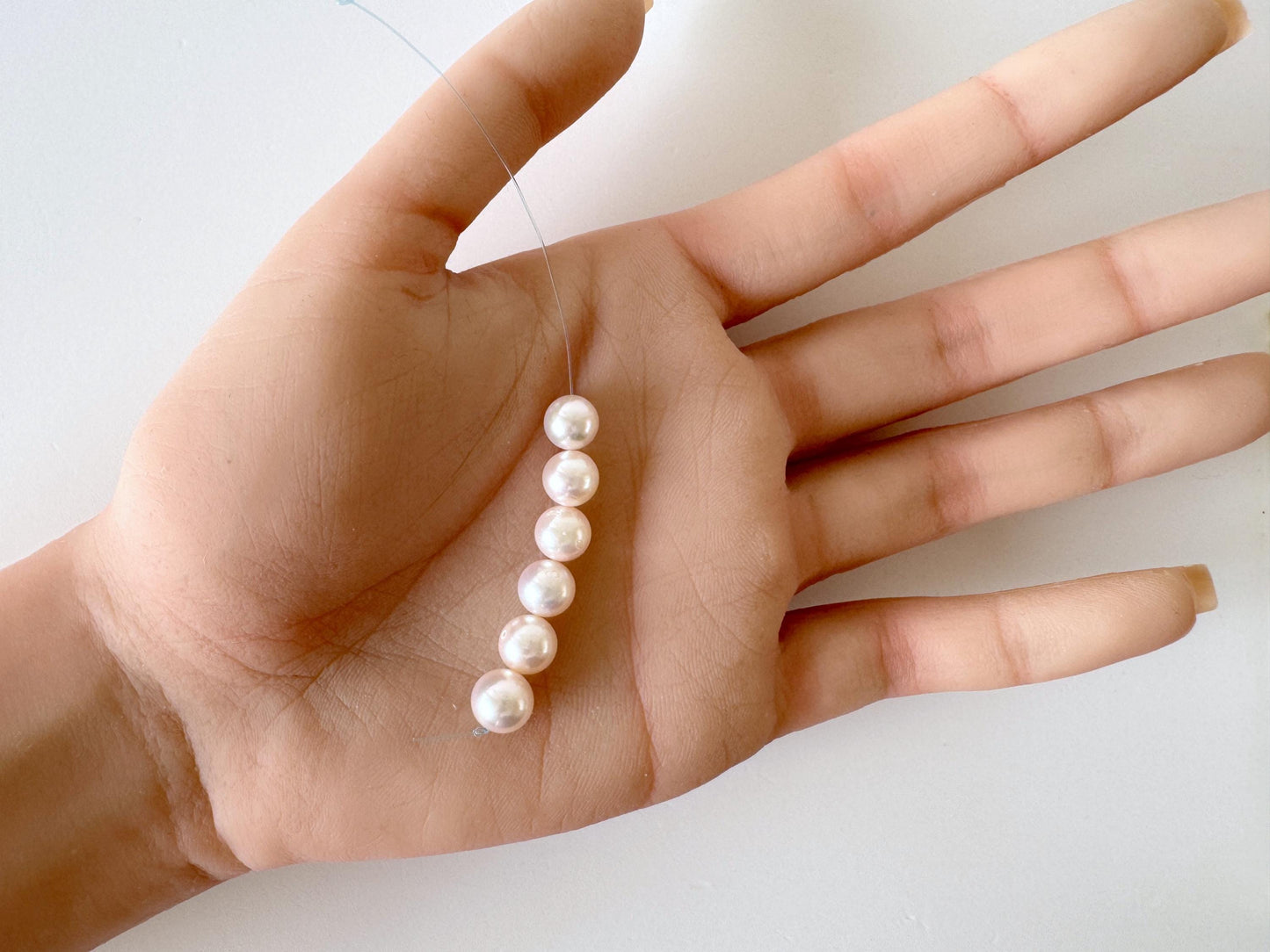 Japanese White/Pink Akoya Pearl Beads, 7-7.5mm, Mini Strand, Short Strand, 6 Pieces, Genuine Akoya Pearl, Cultured in Sea Water