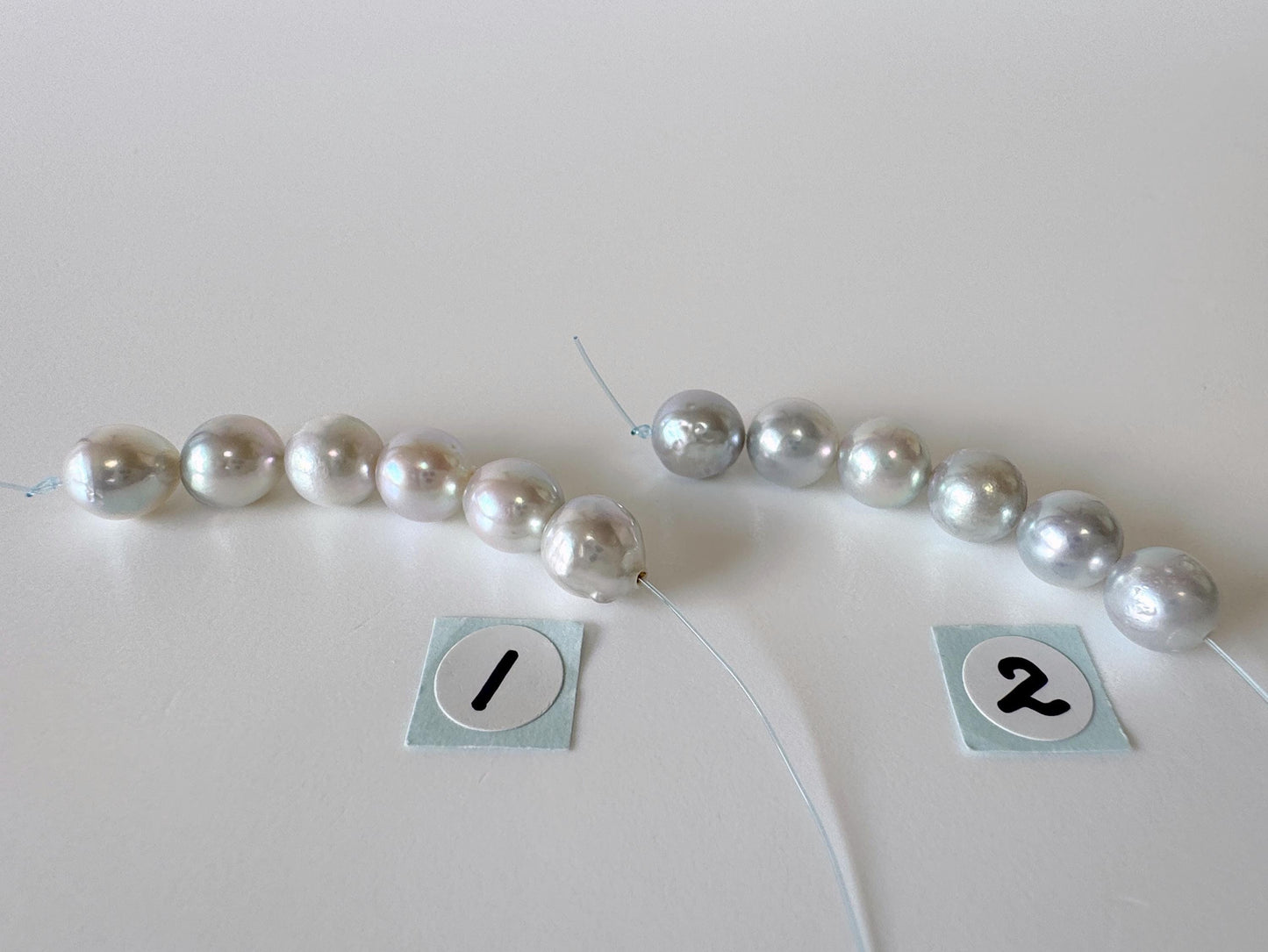 Japanese Blue/Silver color (cobalt treated) Akoya Pearl Beads, 6.5-7mm, Mini Strand, Short Strand of 6 Pieces, Cultured in Sea Water
