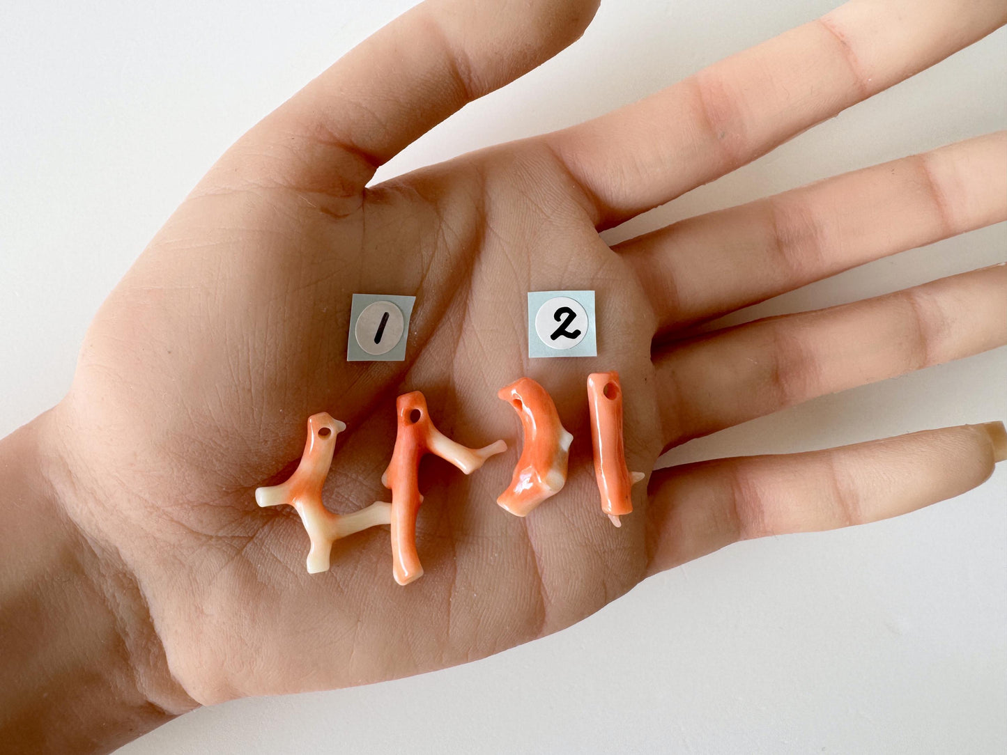 Momo Coral Branch Natural Orange, Loose Set of 2 Pieces (20-28mm Length, Genuine Coral, Drilled Holes, Jewelry Supplies)
