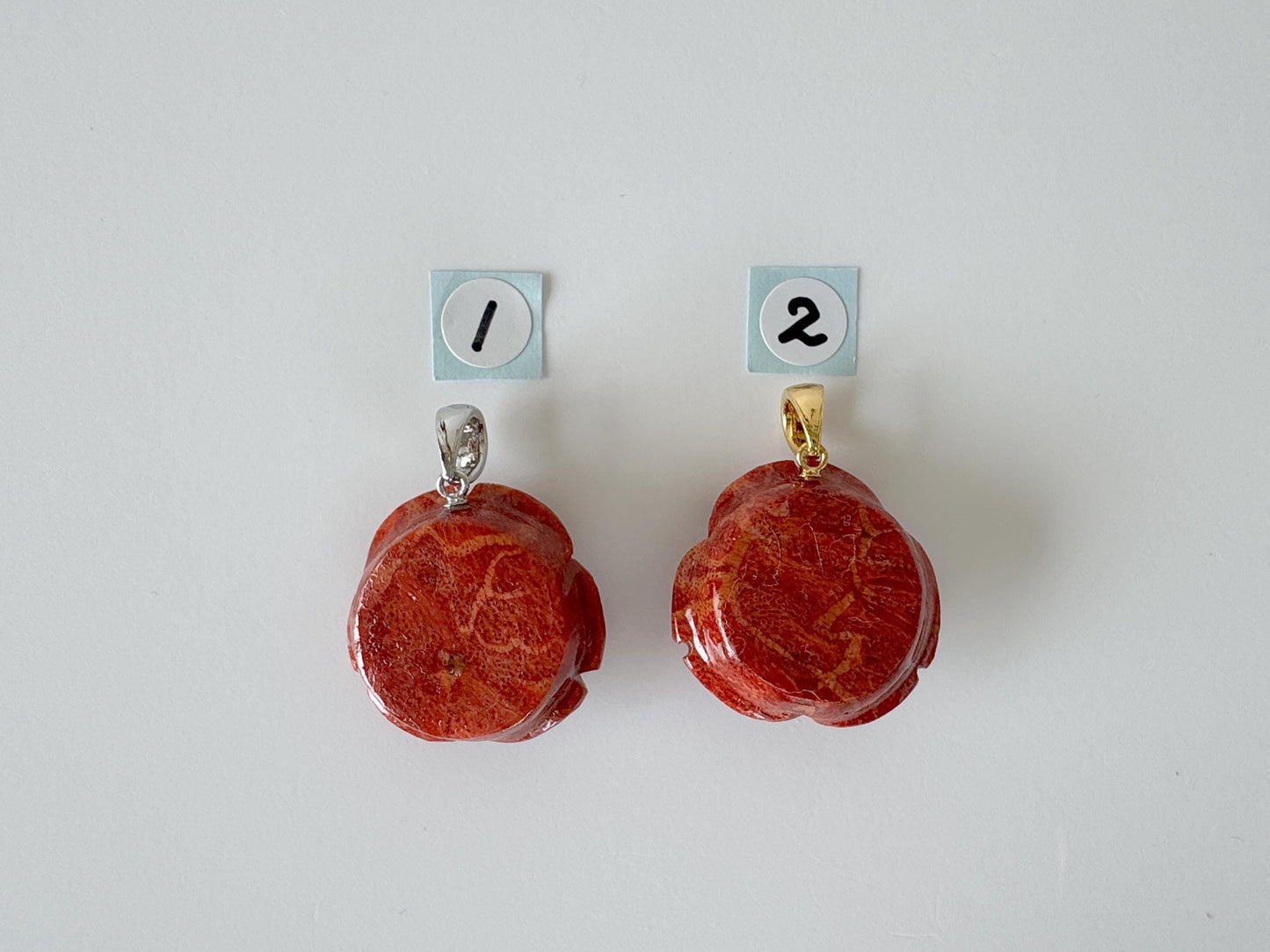 Natural sponge coral rose pendant 20mm, Red color, Brass bail, Price per piece