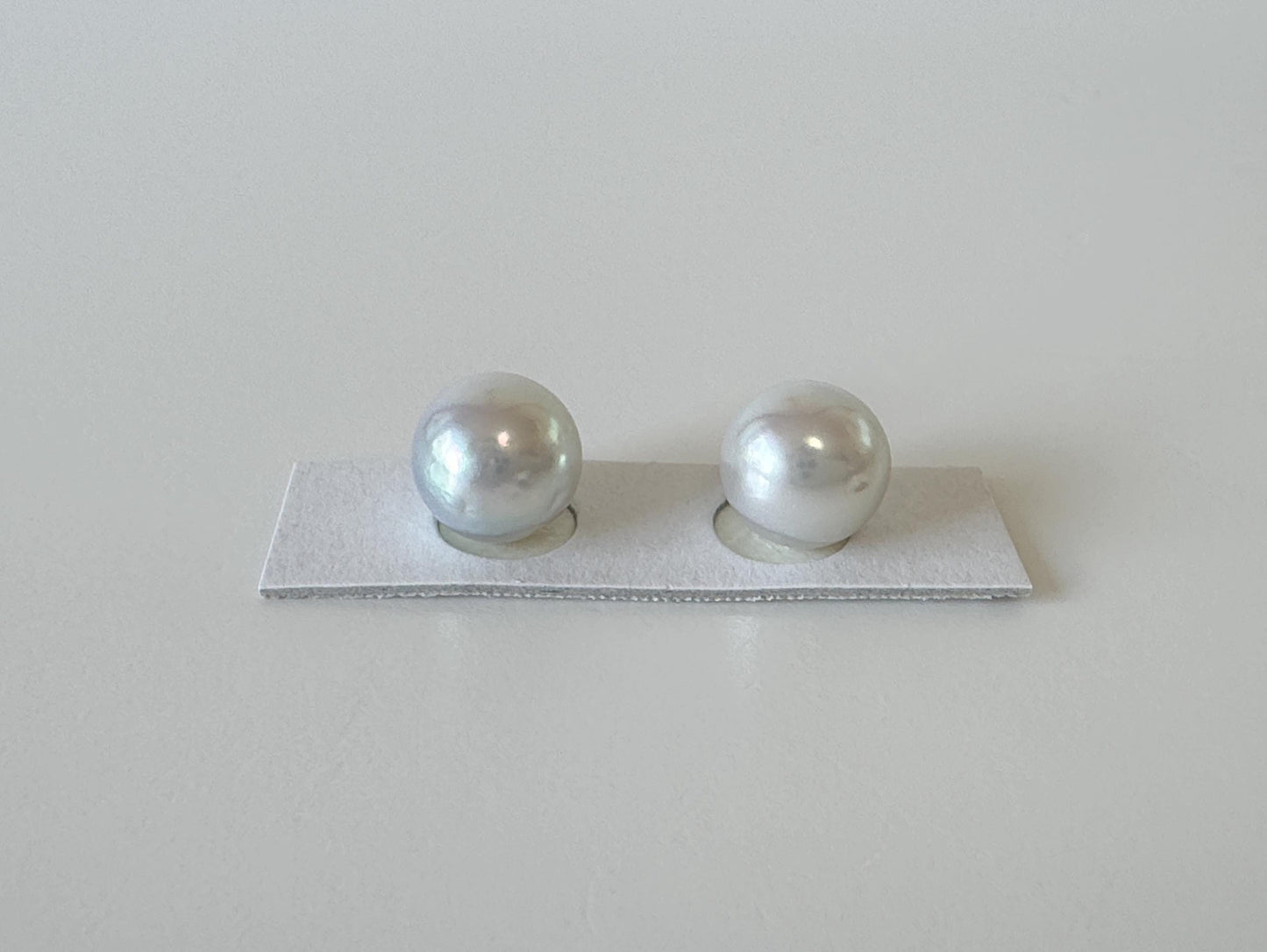 Japanese Akoya pearl 9.6mm, Light Blue Color, Half-Drilled Nearly Round/Semi-round loose, Natural Color, Price per Pair, Salt water pearl