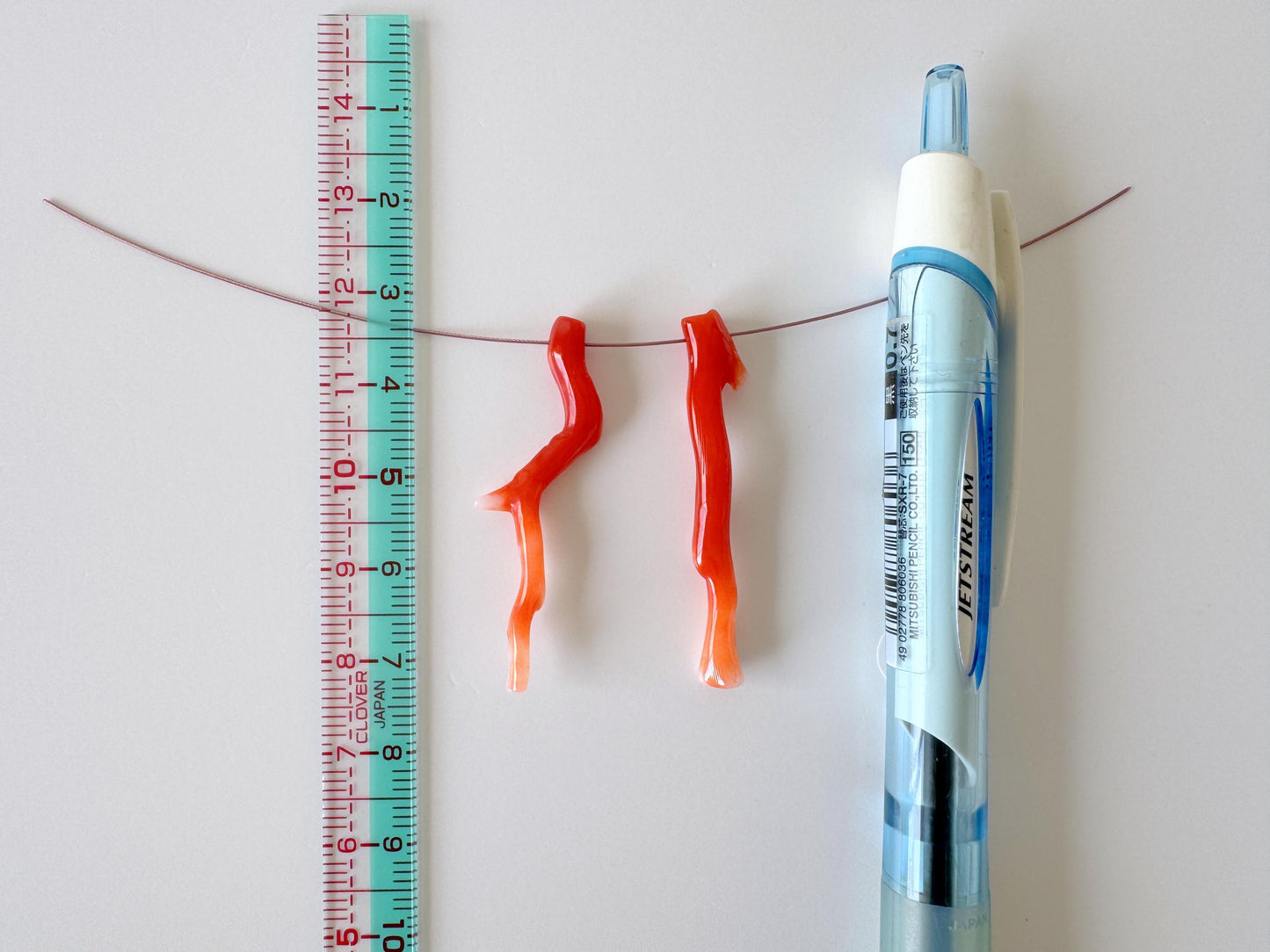 Japanese red(Aka) coral branch set for 2pcs, 40mm, side full hole, natural red color coral for jewelry making