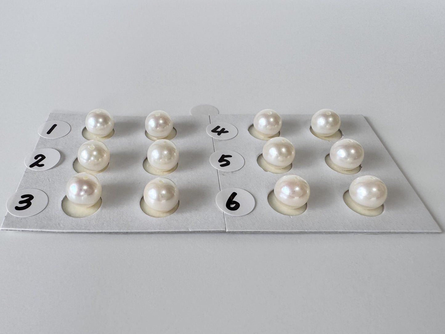 Japanese Akoya Cultured Pearl 7-7.5mm, Natural White Color, Half-Drilled Round loose, Price per Pair, Salt water pearl