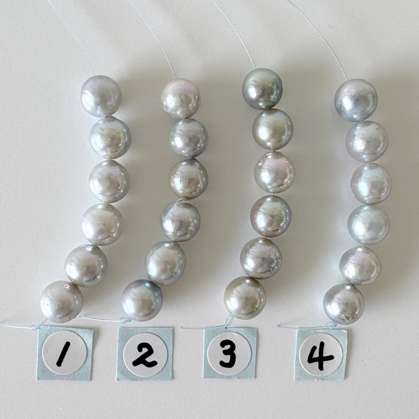 Japanese Blue/Silver color (cobalt treated) Akoya Pearl Beads, 7-7.5mm, Mini Strand, Short Strand of 6 Pieces, Cultured in Sea Water