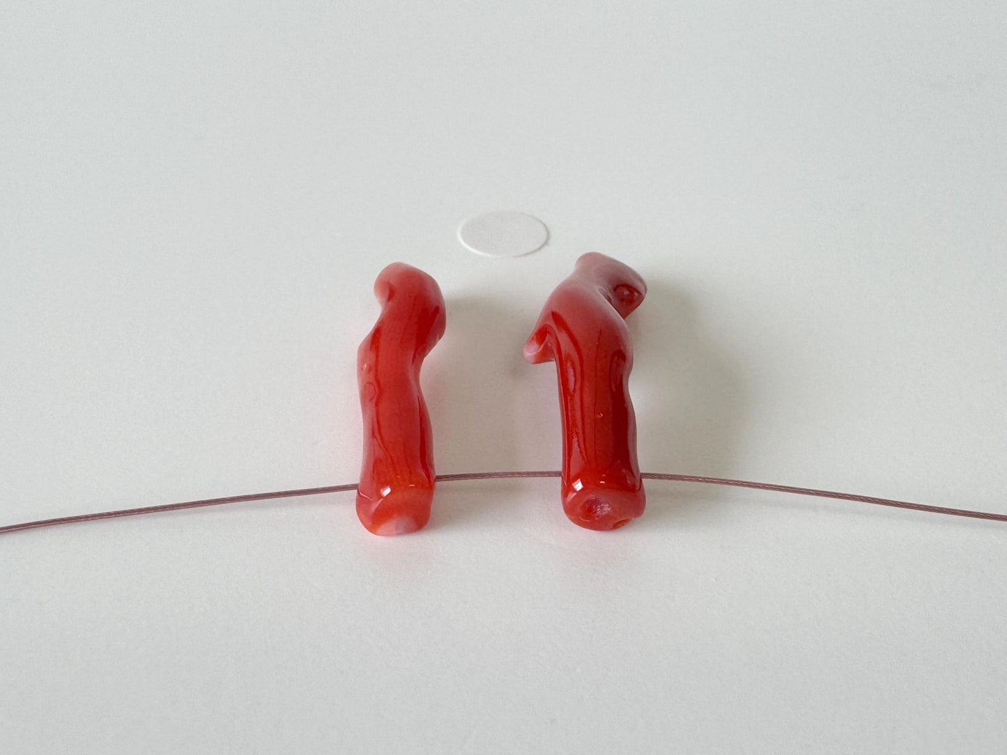 Japanese red(Aka) coral branch set for 2pcs, 27-30mm, side full hole, natural red color coral for jewelry making