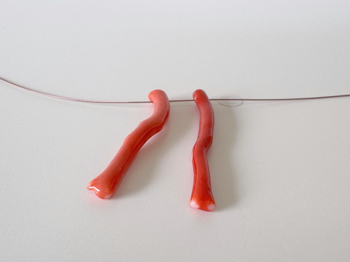 Natural Japanese Momo Coral branches, Set of 2pcs, Natural Orange Color, Side Full-Hole, Genuine Precious Coral, for Jewelry Making