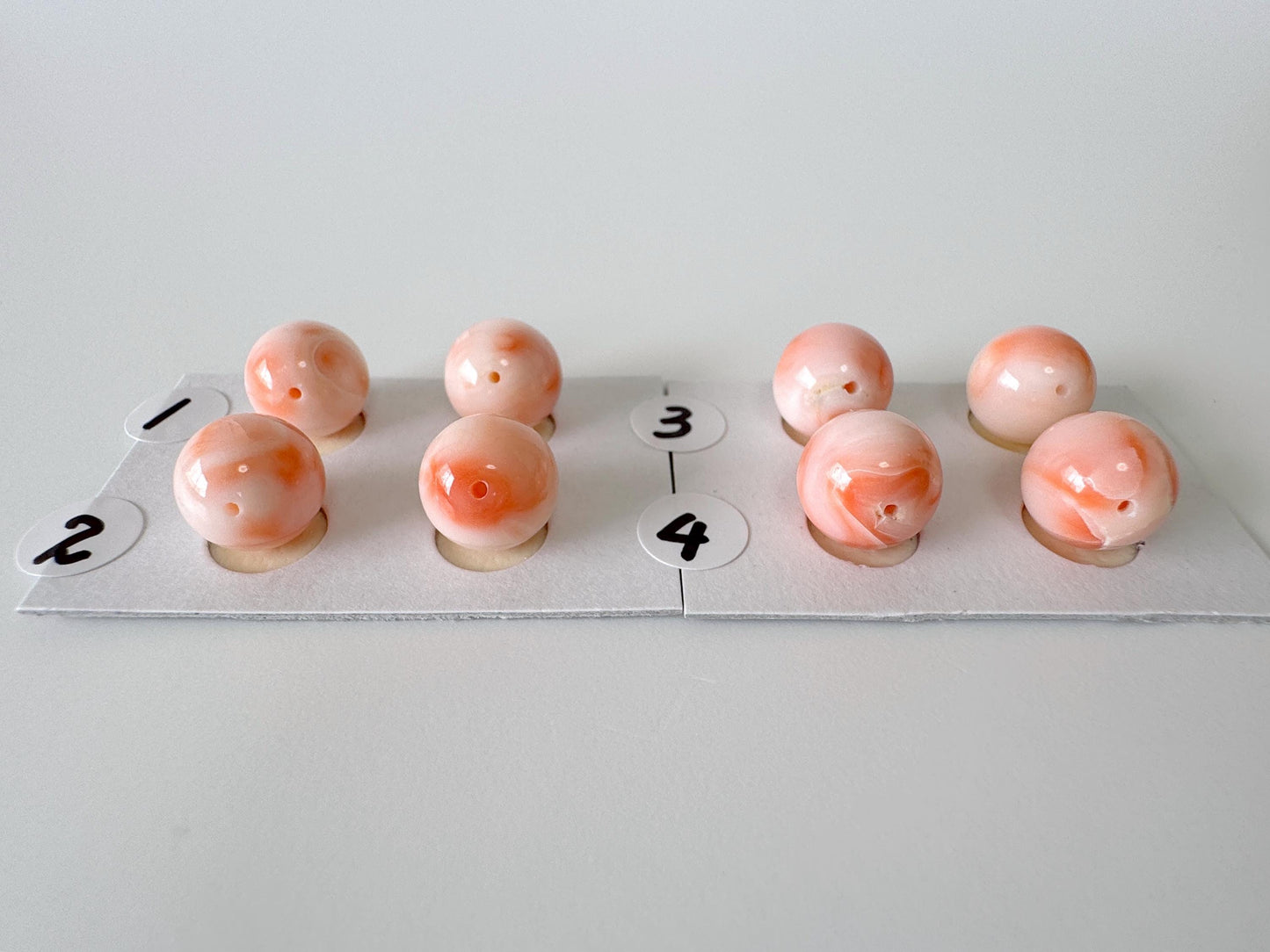 9.5-9.8mm Full Hole Natural deep sea coral round loose, Pink/Orange/White Coral, For earring sets or pendant, price per pair, Natural Color