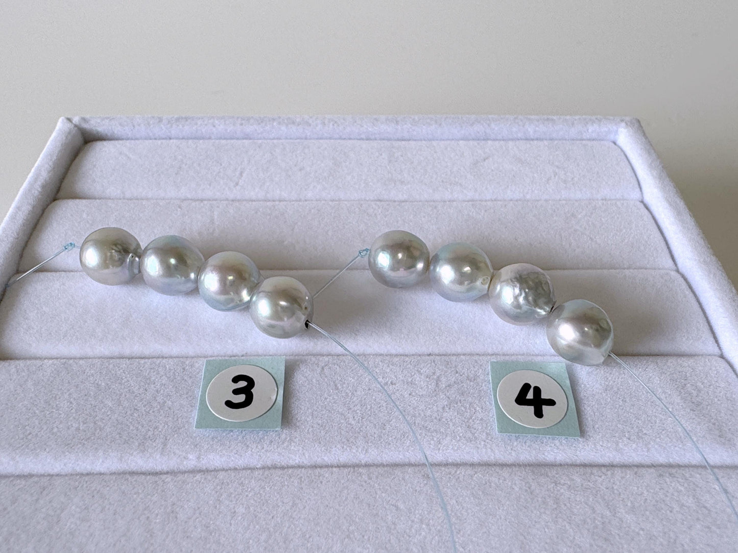 Japanese Natural blue/silver color Akoya Pearl Beads, 7.5-8mm, Mini Strand, Short Strand of 4 Pieces, Cultured in Sea Water