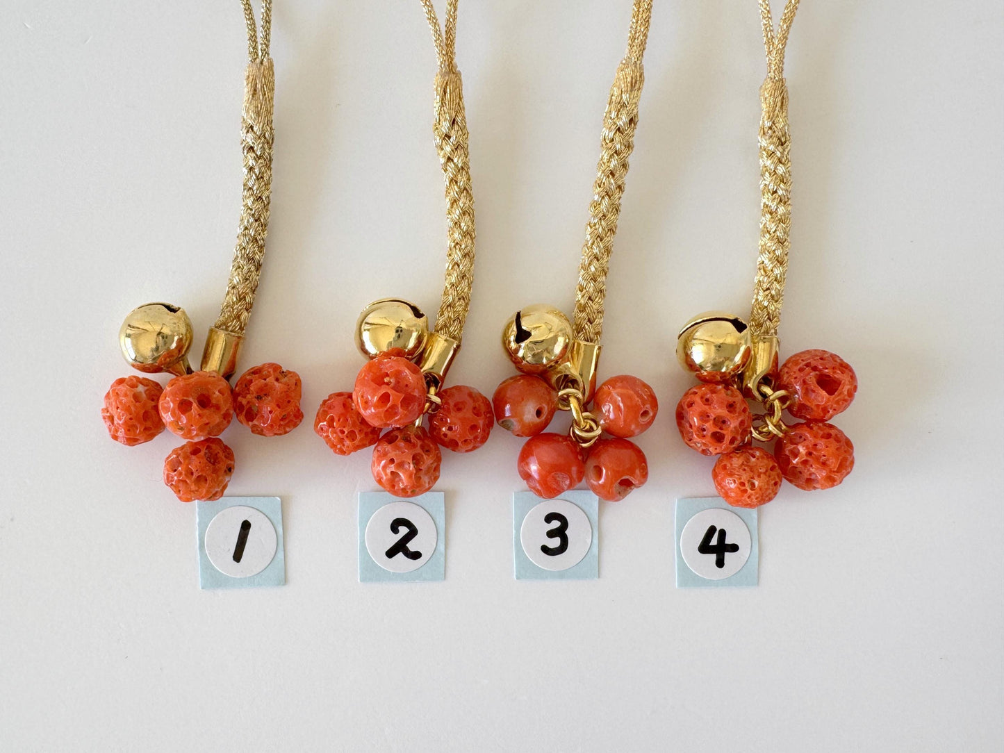 Lucky charm, Natural Aka (red) coral key strap, Netsuke strap, Natural color precious coral