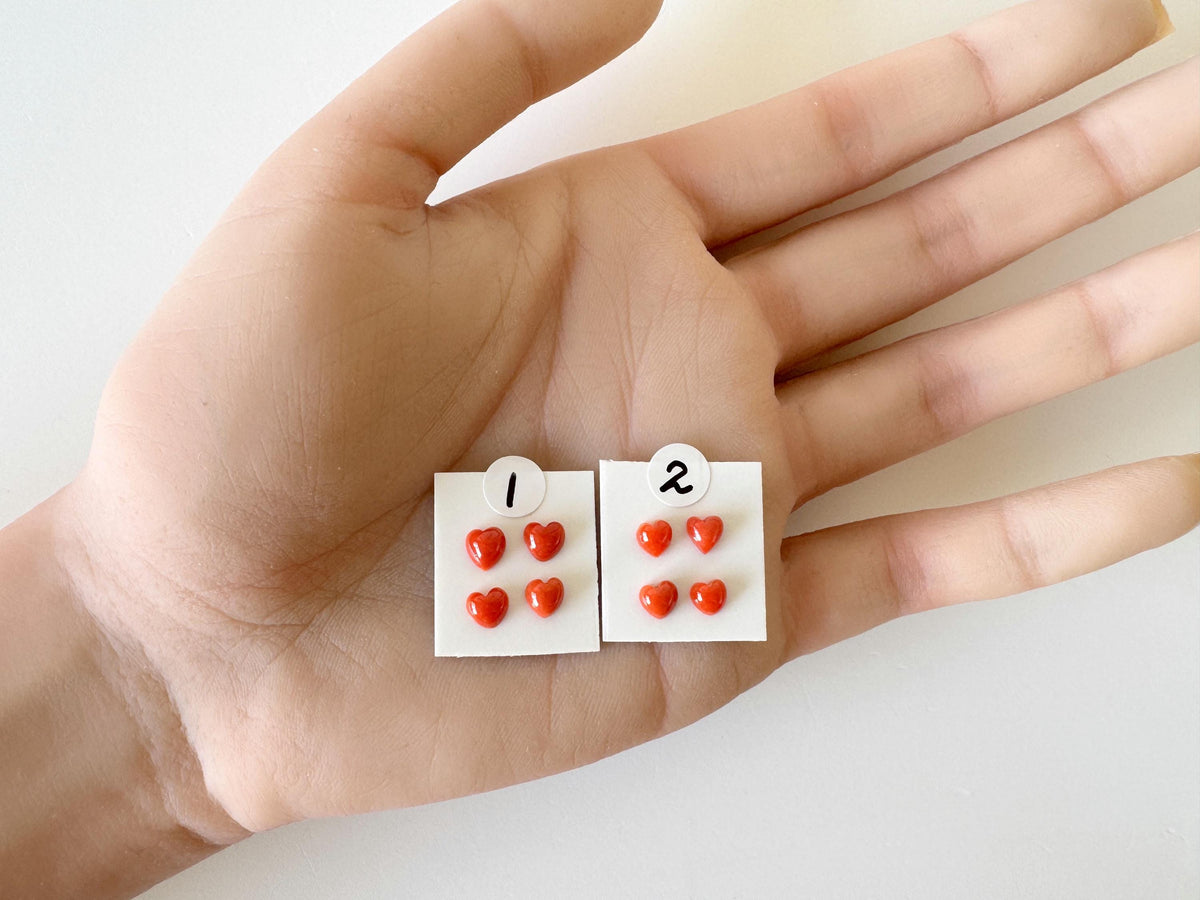 Natural Japanese red(Aka) coral tiny heart shape cabochon with half-drilled hole at back, Natural Color, Price per set of 4 pcs
