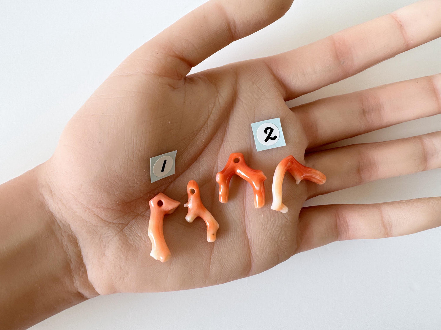 Momo Coral Branch - Natural Orange Coral - Genuine Precious Set of 2 Pieces, Drilled Holes, Jewelry Supplies, Craft Gemstones
