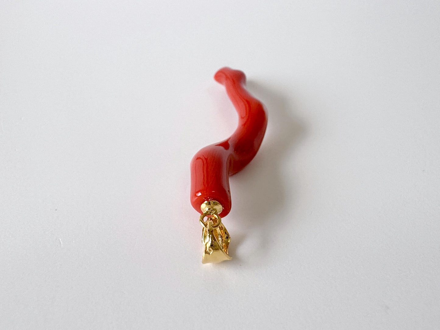 Natural Momo coral branch pendant, 50mm, Natural Japanese dark orange/Vermilion color coral branch pendant, Silver (Gold-Plated) bail